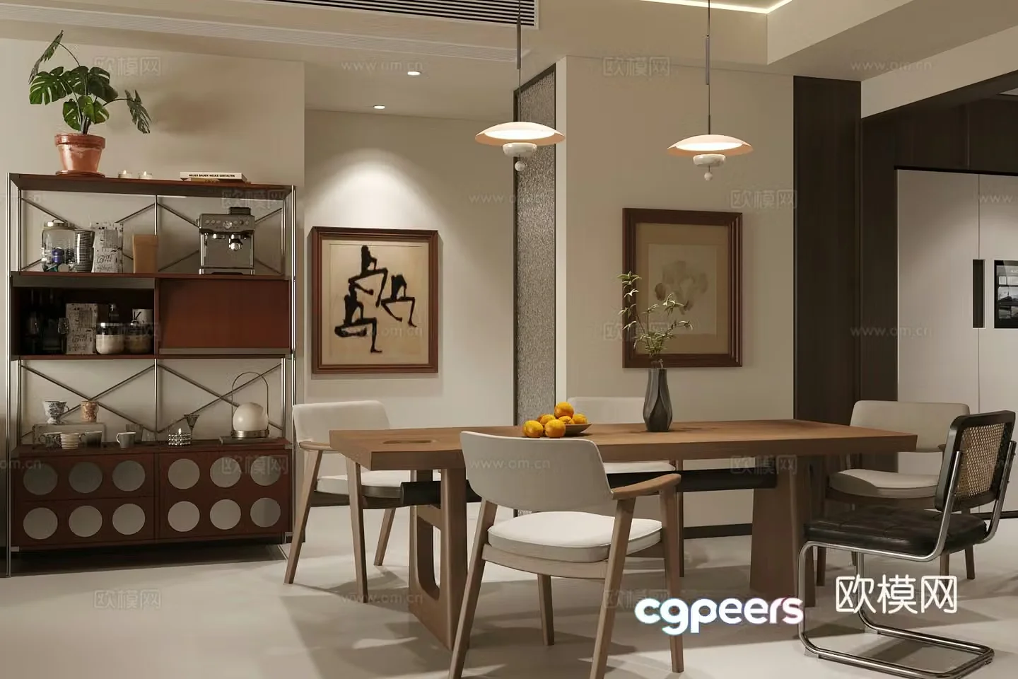 Middle-aged home restaurant Middle-aged dining table and chair Dining table and chairs for more than four people Dining table and chairs Sideboard Decorative cabinet 3D model