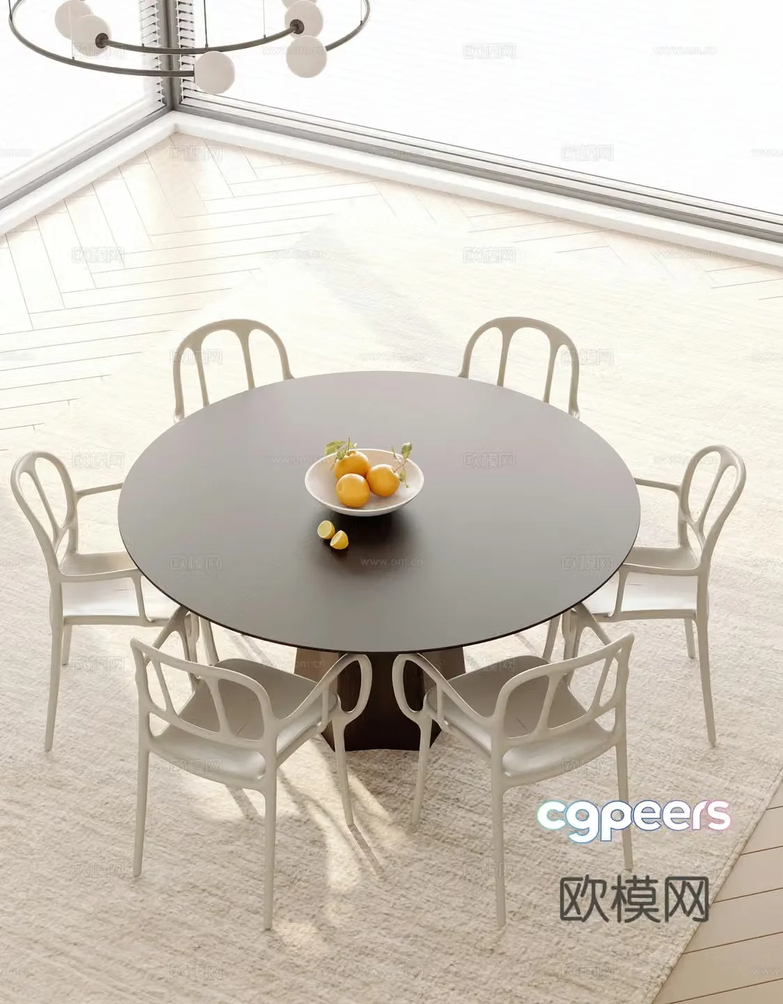 Modern round dining table and chairs 3d model