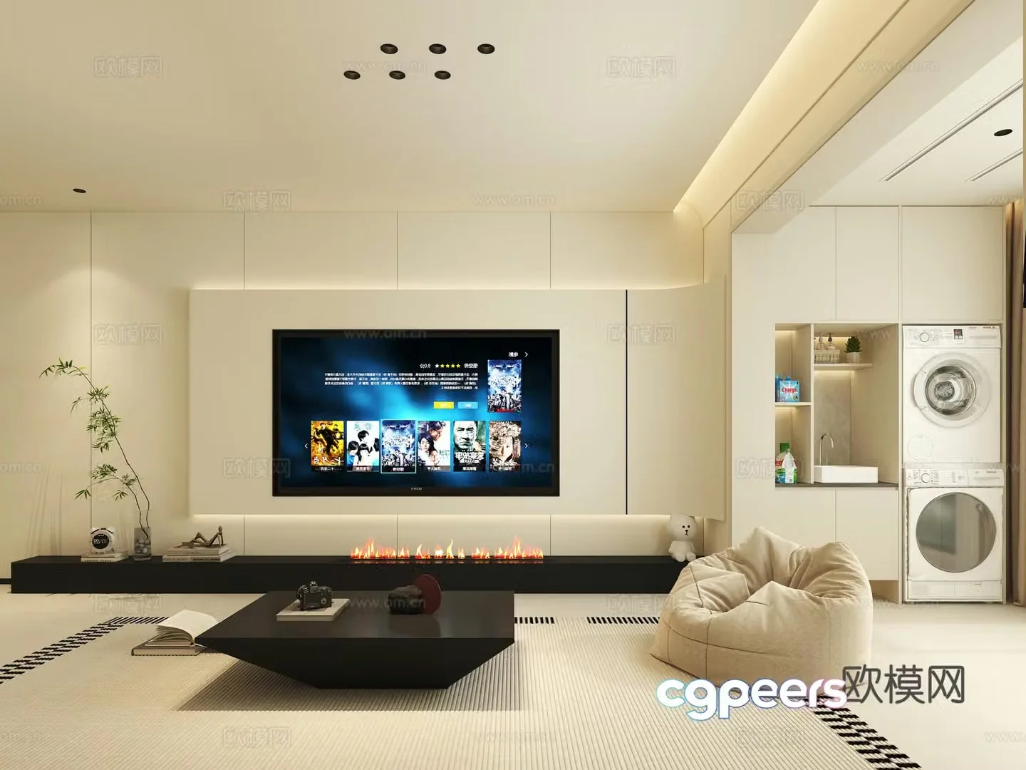 Modern living room TV wall 3d model