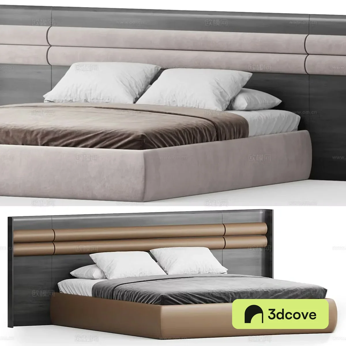 New Chinese style light luxury Sunrise fabric leather double bed