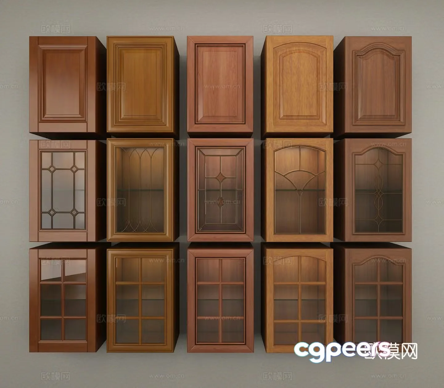 Simple European solid wood glass cabinet cabinet door 3D model