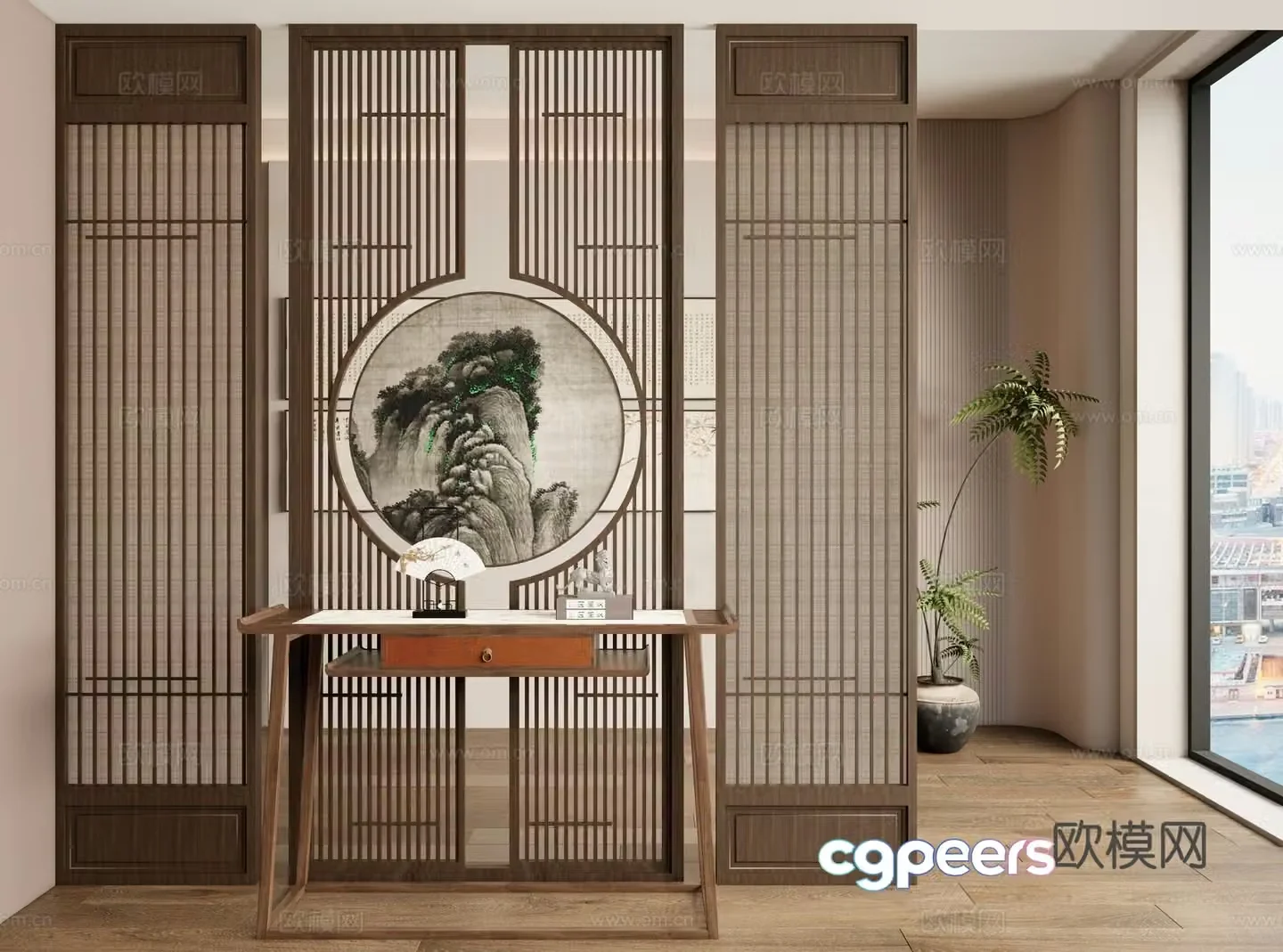 New Chinese style screen lattice screen strip 3D model