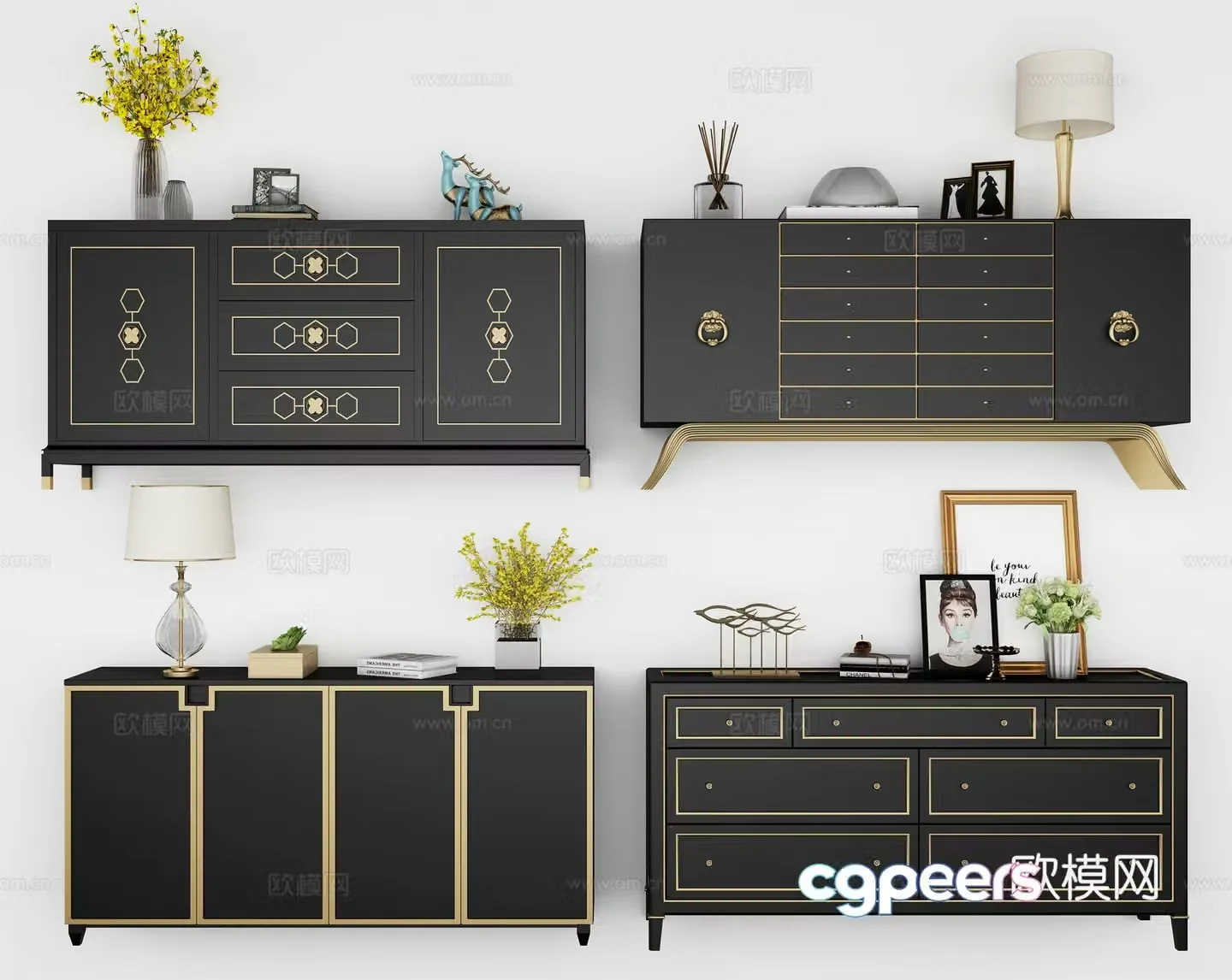 Modern side cabinet porch cabinet combination 3D model