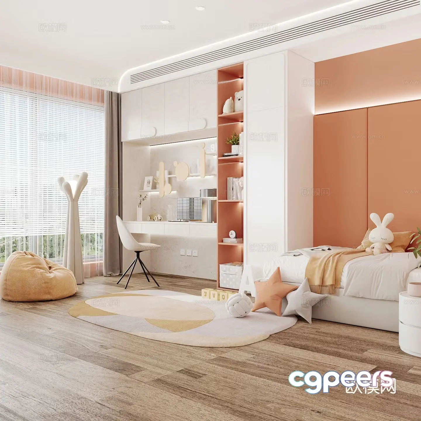 Modern children’s room boy’s room girl’s room children’s bed children’s wardrobe children’s desk 3d model