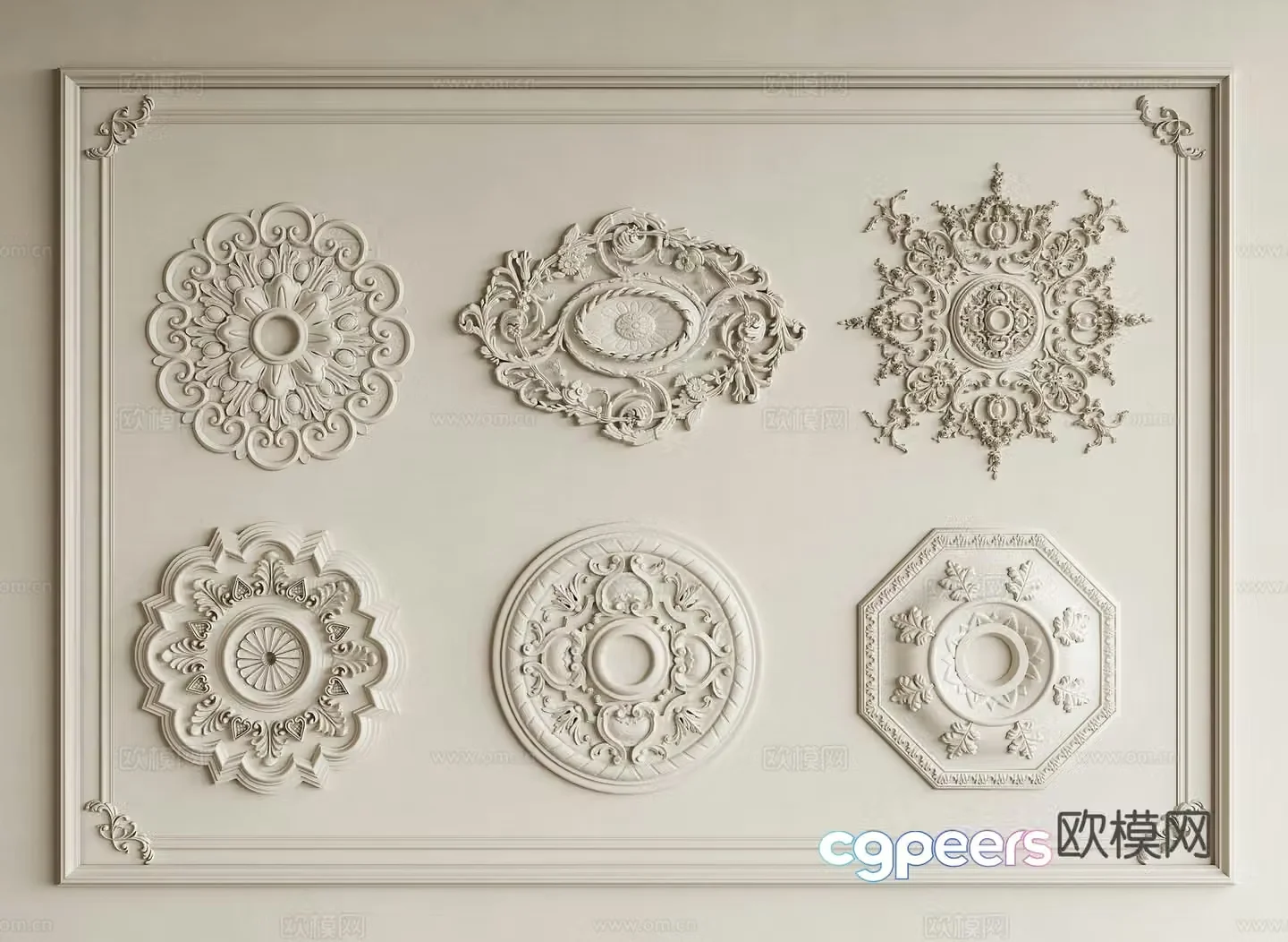 French lamp plate carved lantern plate French carving relief carved gypsum components European carved lantern 3D model