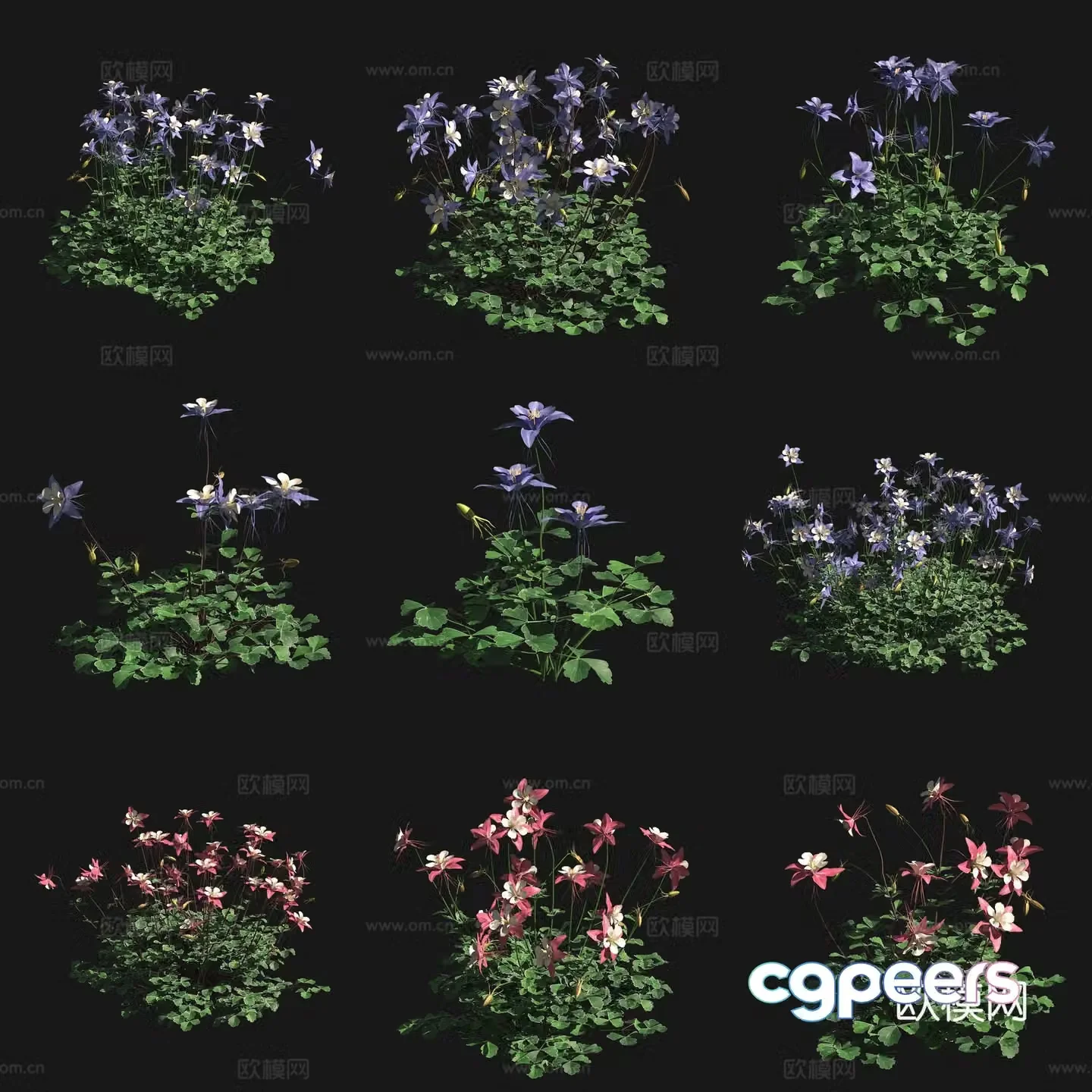 Blue Flowers and Flocks Flowers and Plants 3D Model