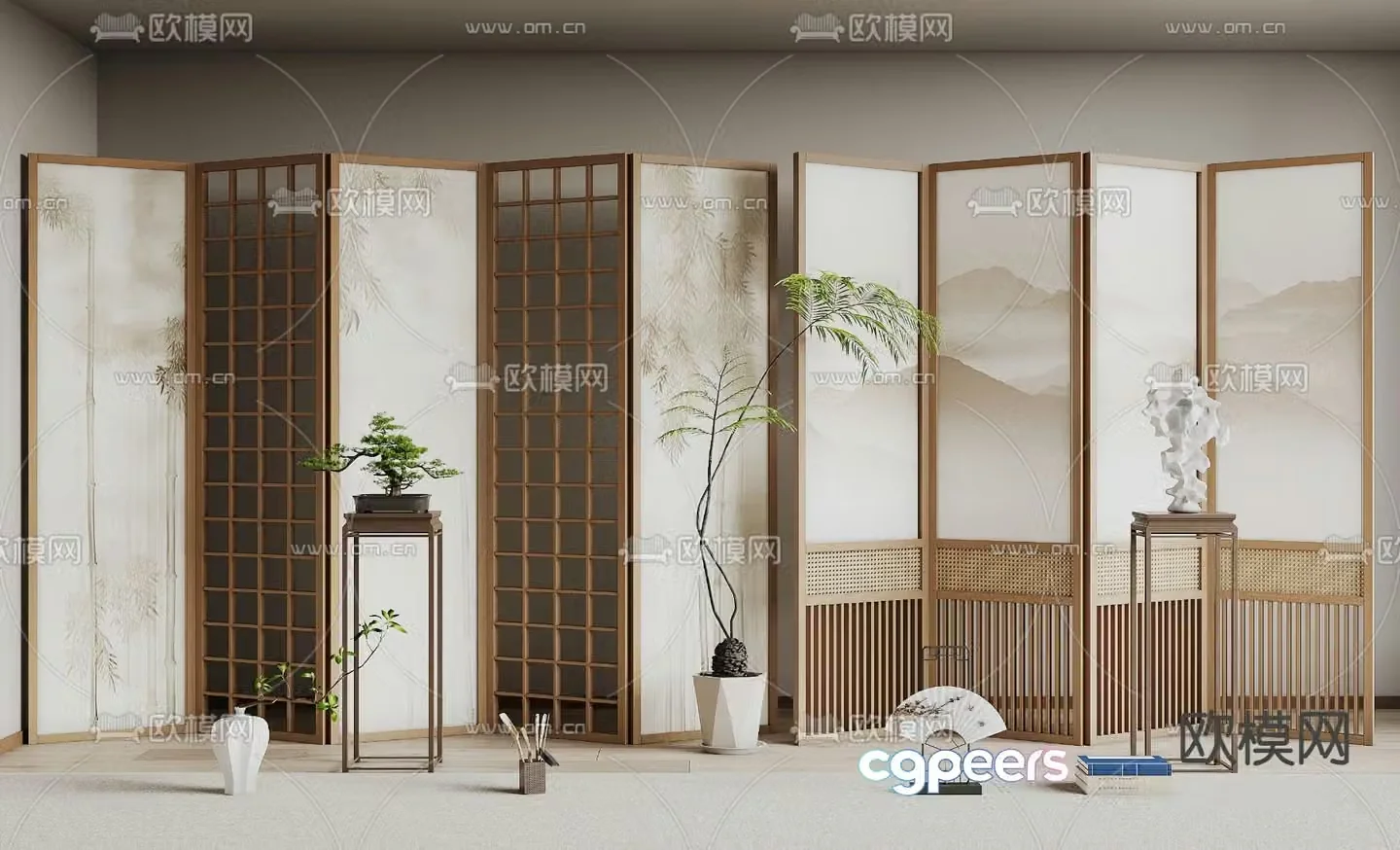 New Chinese style screen folding screen 3d model