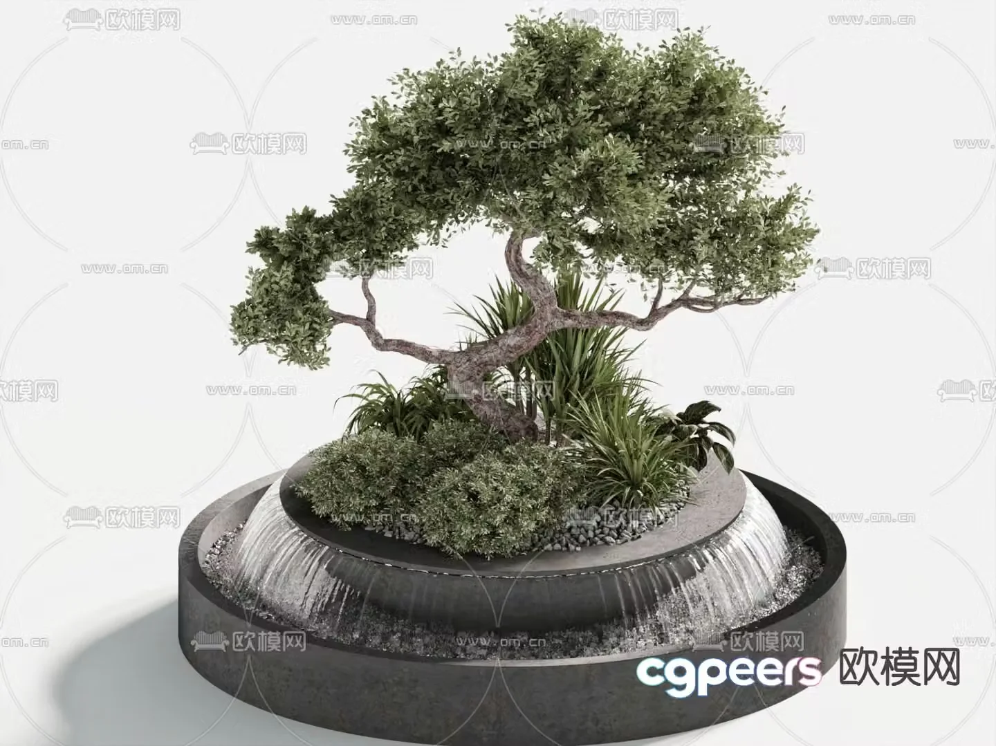 Tree Pond Fountain Sketch 3D Model