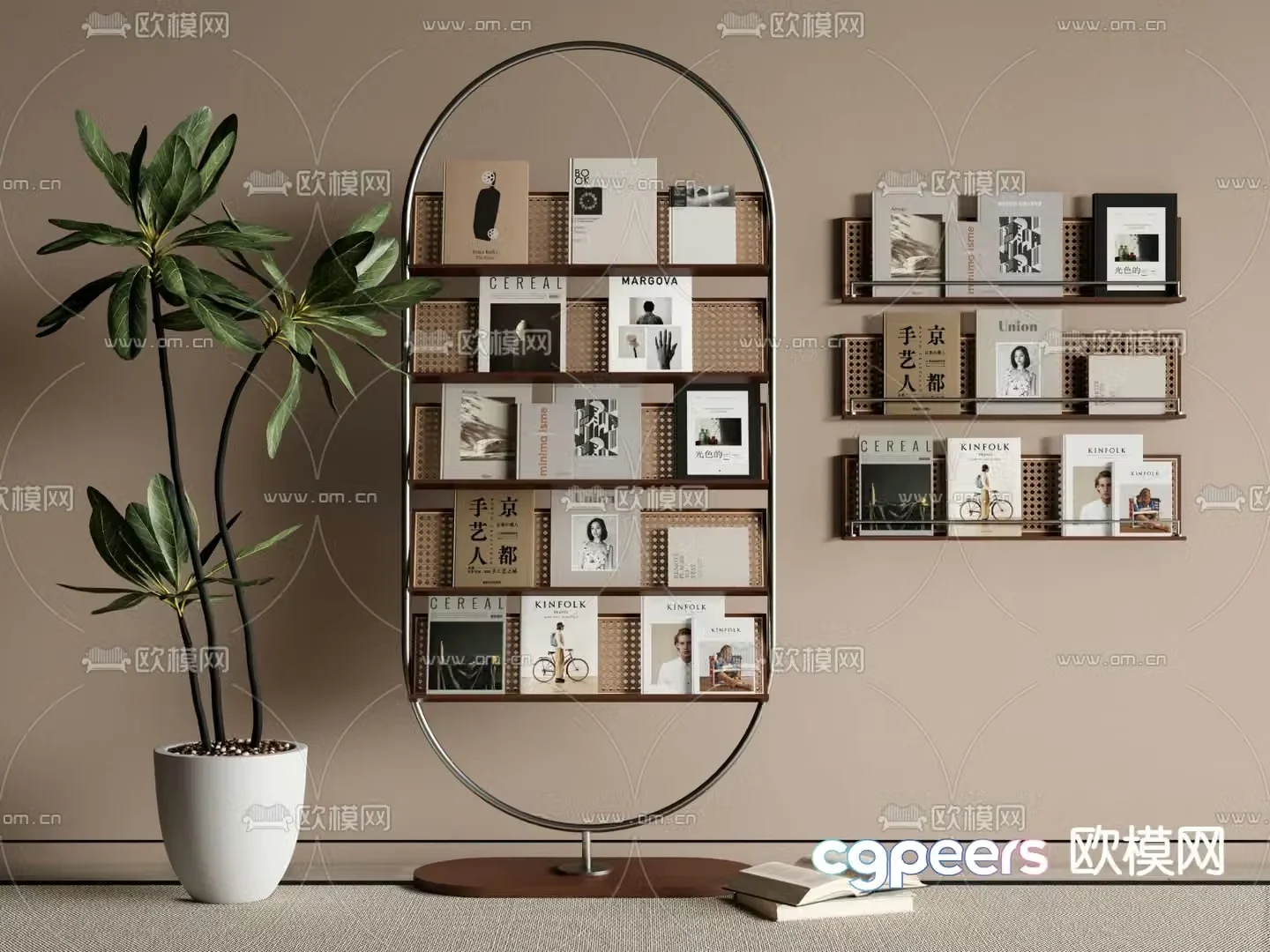 Floor-standing rotating bookshelf Magazine rack 3d model