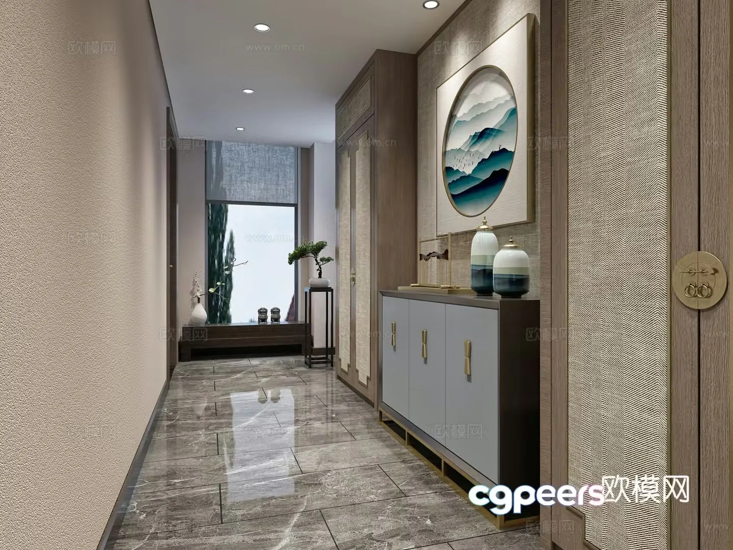 New Chinese living room with aisle model 3D model