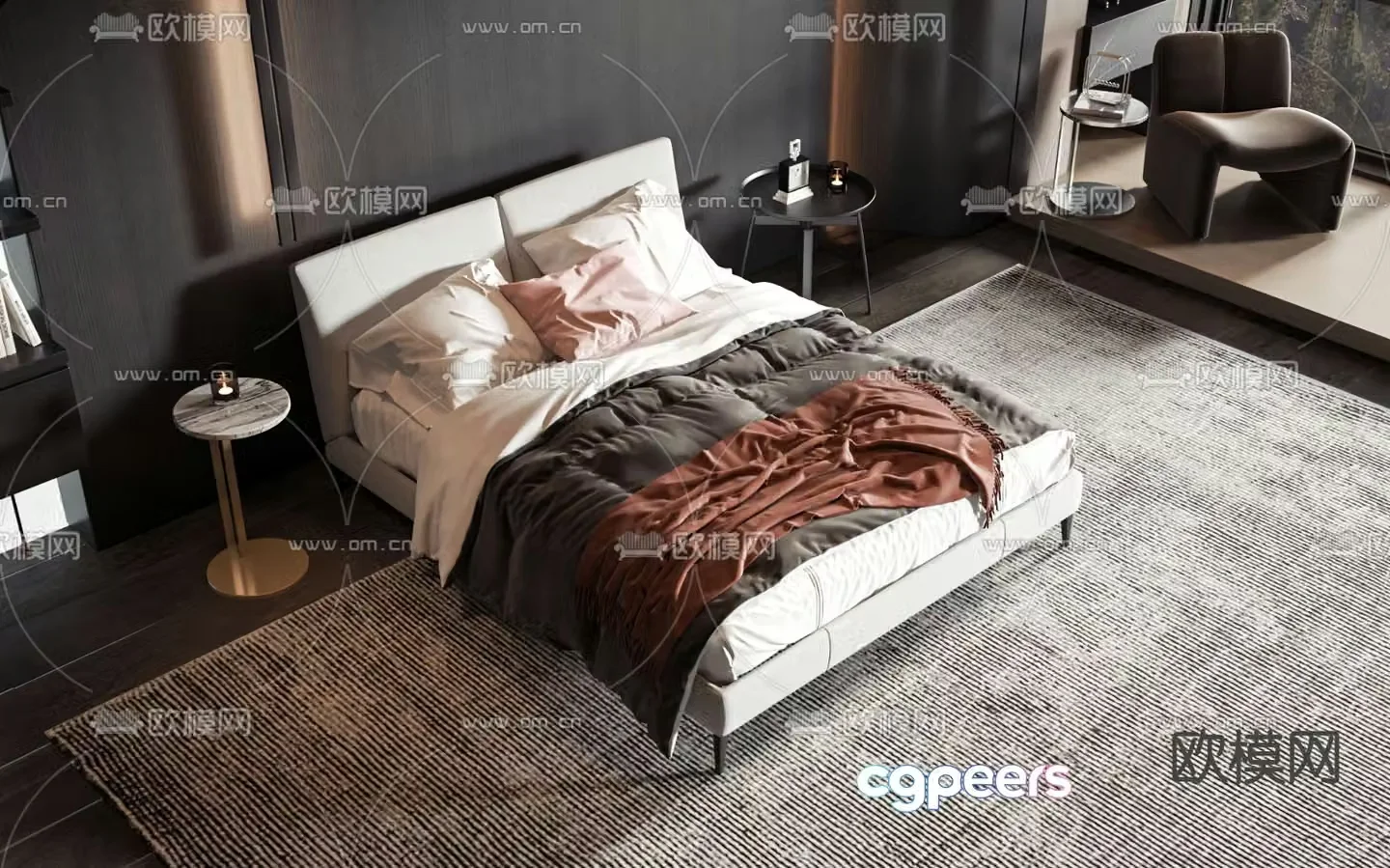 Modern double bed 3d model