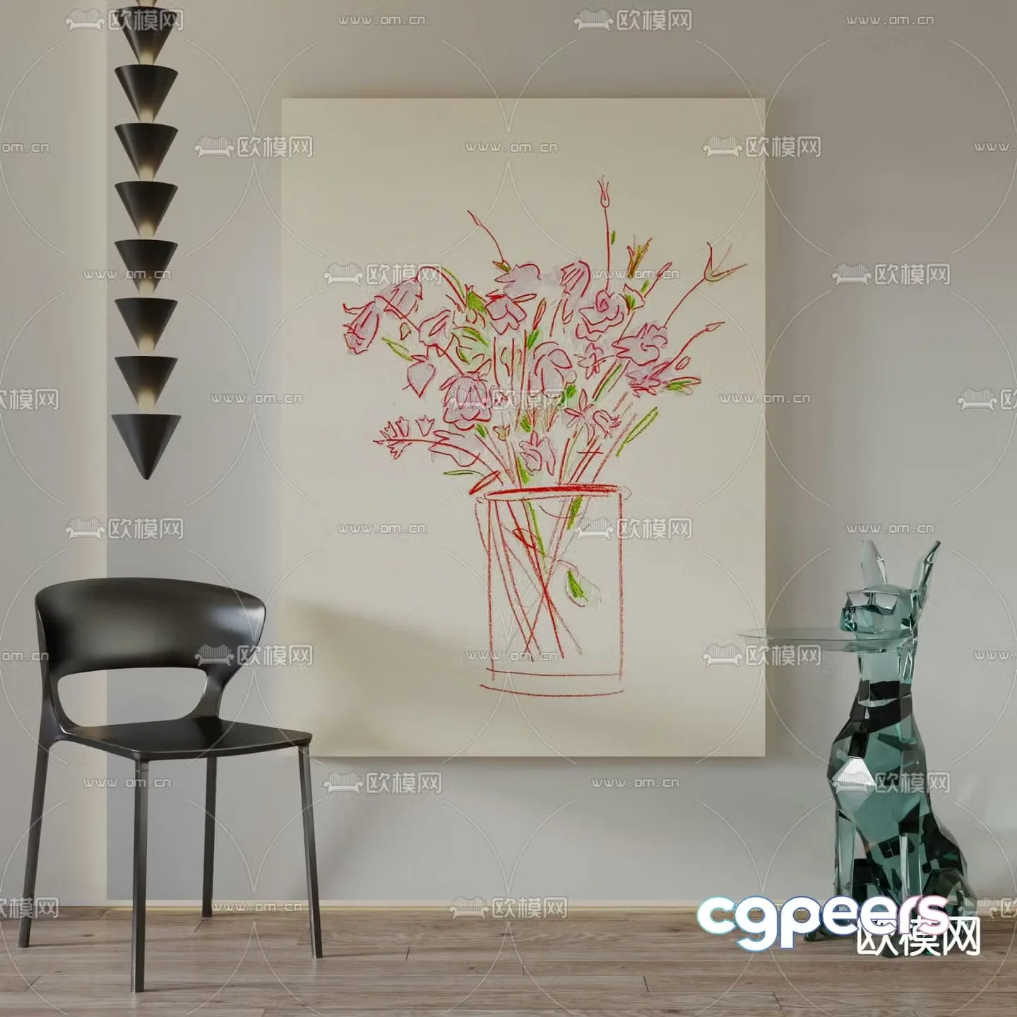 Cartoon painting Flower painting Decorative painting 3d model