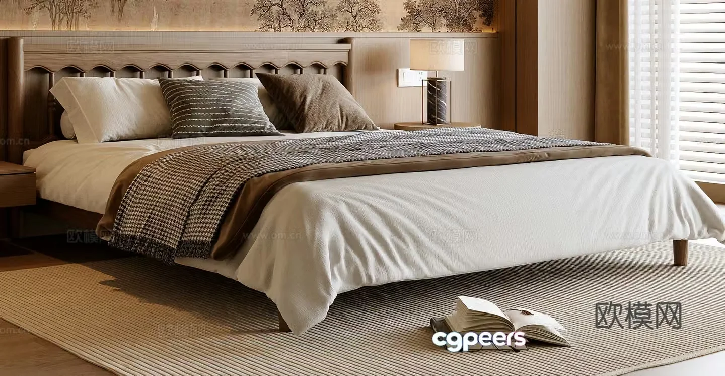 New Chinese style double bed 3D model