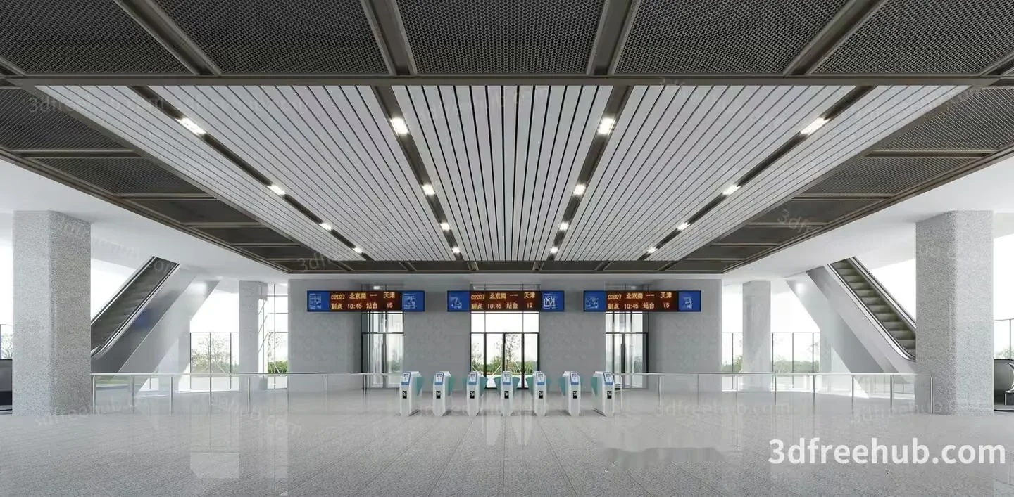Modern Train Station 3D Model – 19385 – VRAY Render
