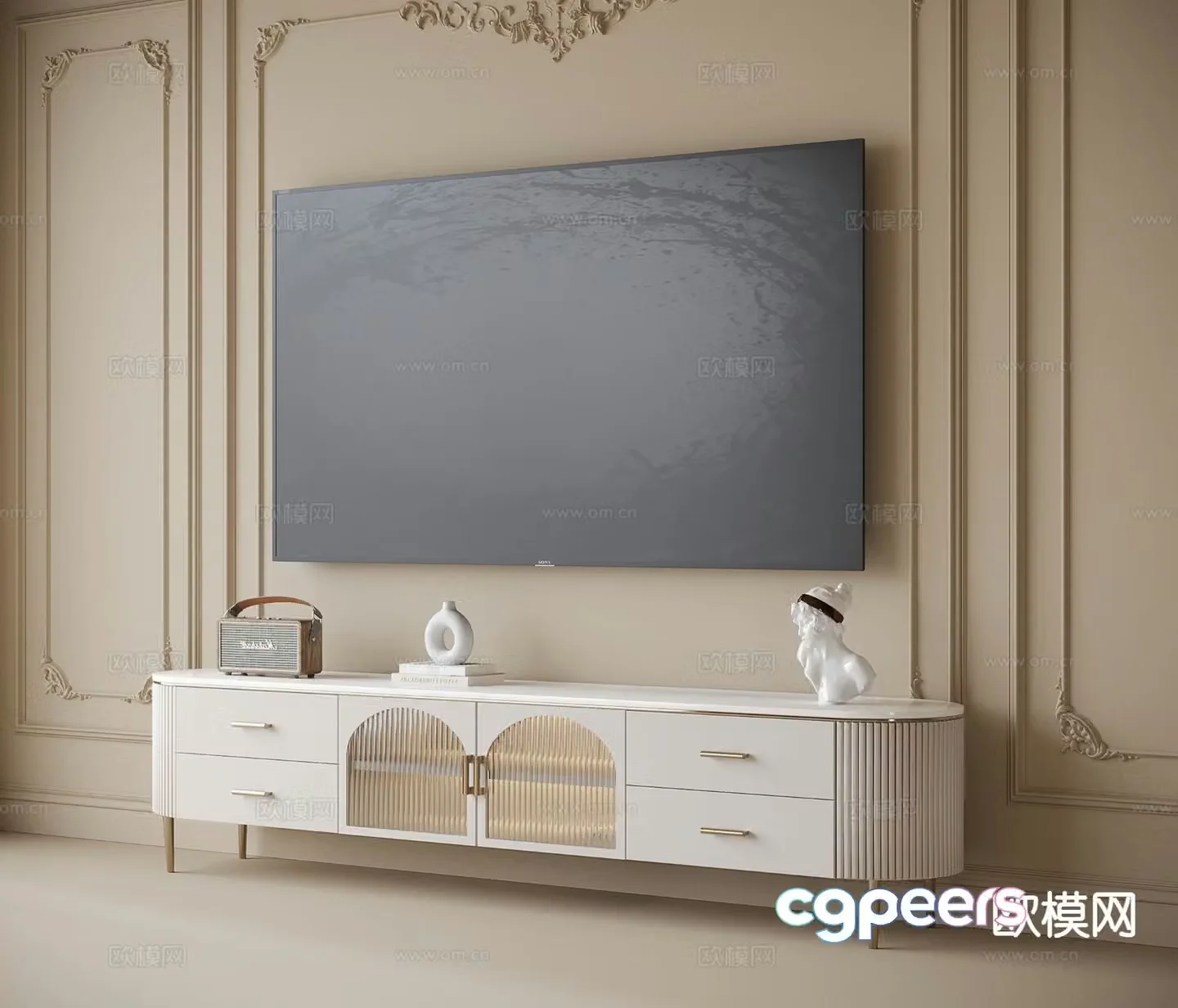 French TV cabinet base cabinet 3d model