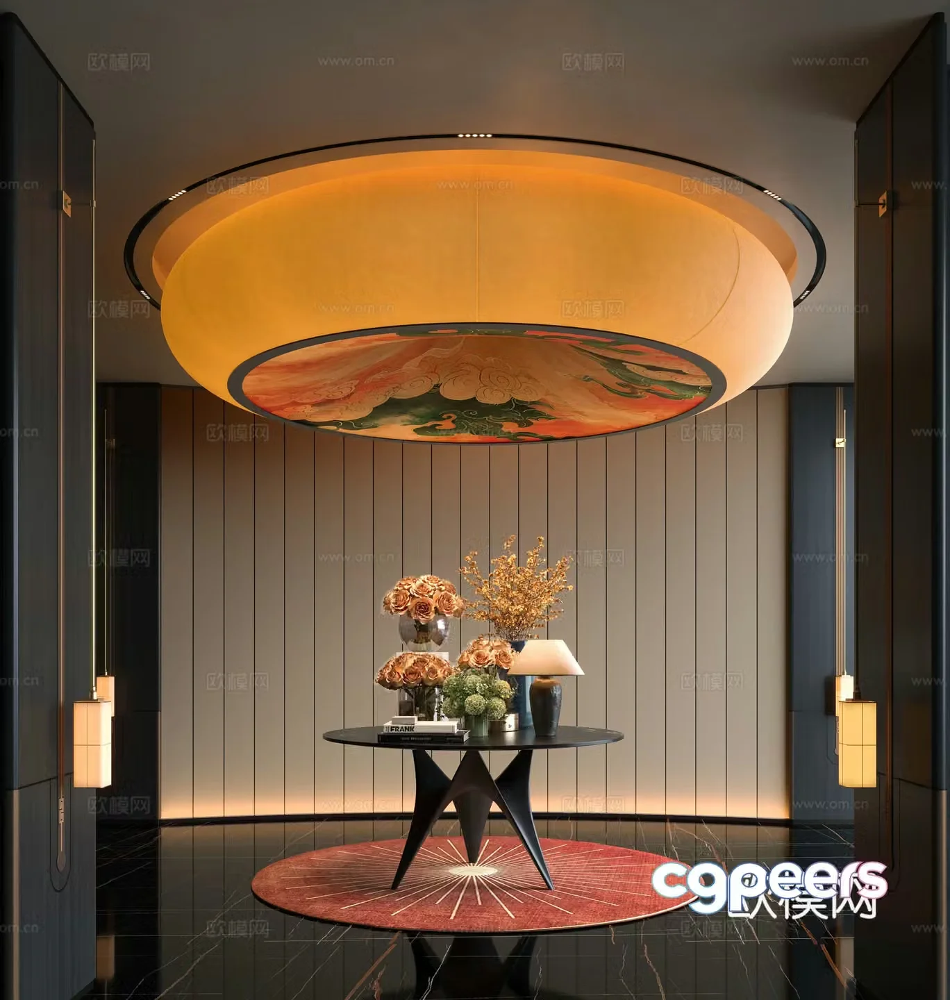 Modern hotel hall floral installation end viewing platform 3D model