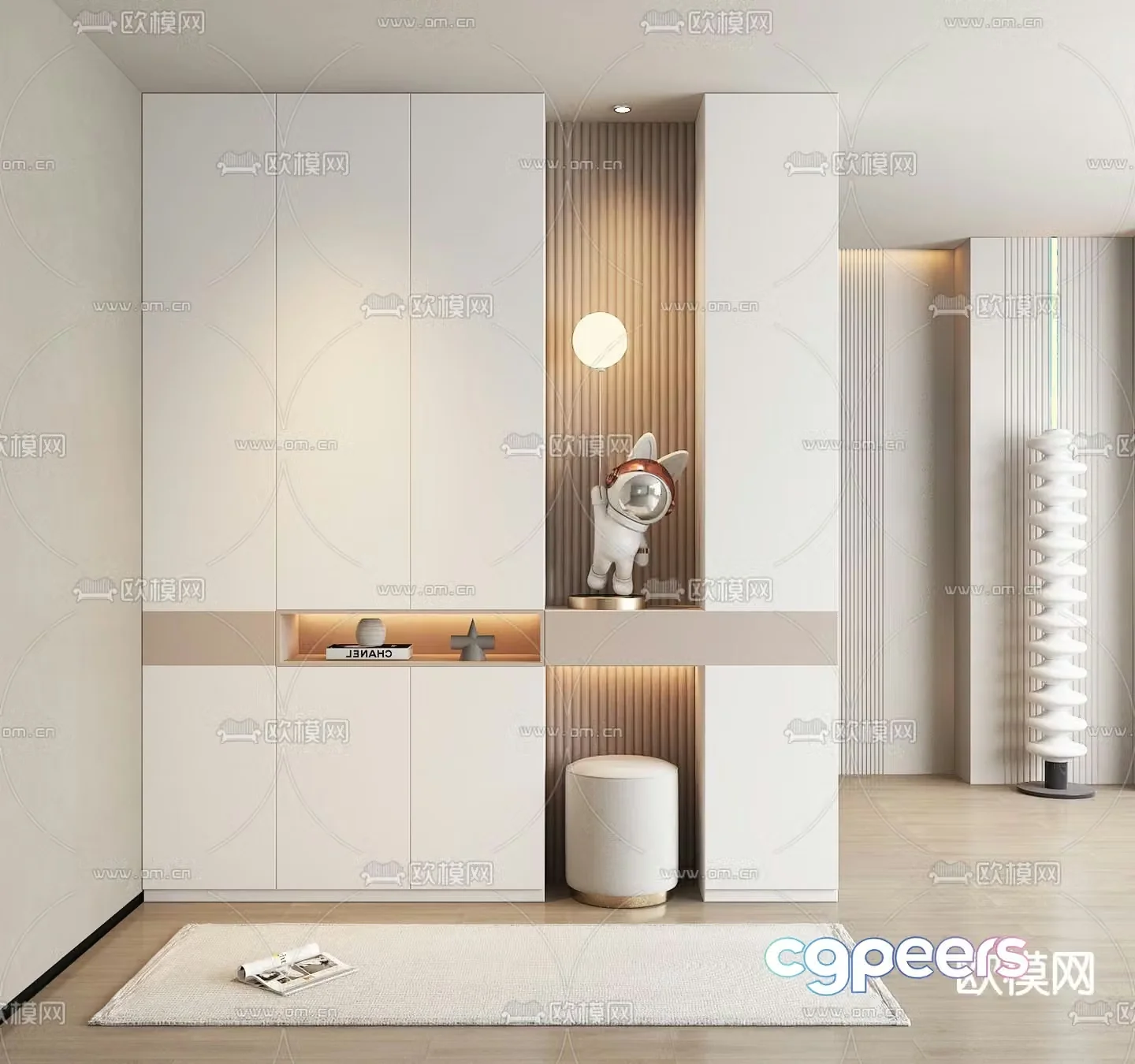 Entrance shoe cabinet and shoe changing stool 3D model
