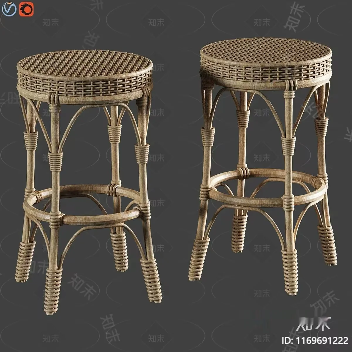 Rattan Stools 3D Model – 4949 – VRAY Render