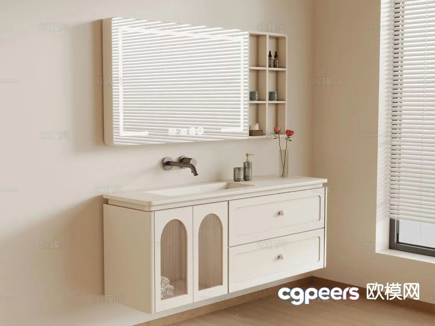 Modern bathroom cabinet suspended washbasin mirror cabinet 3d model