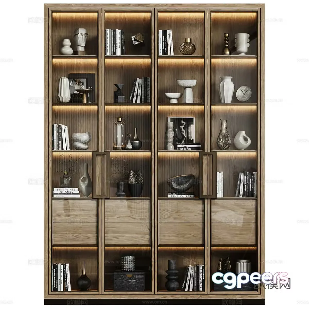New Chinese style light luxury bookcase decorative cabinet 3D model