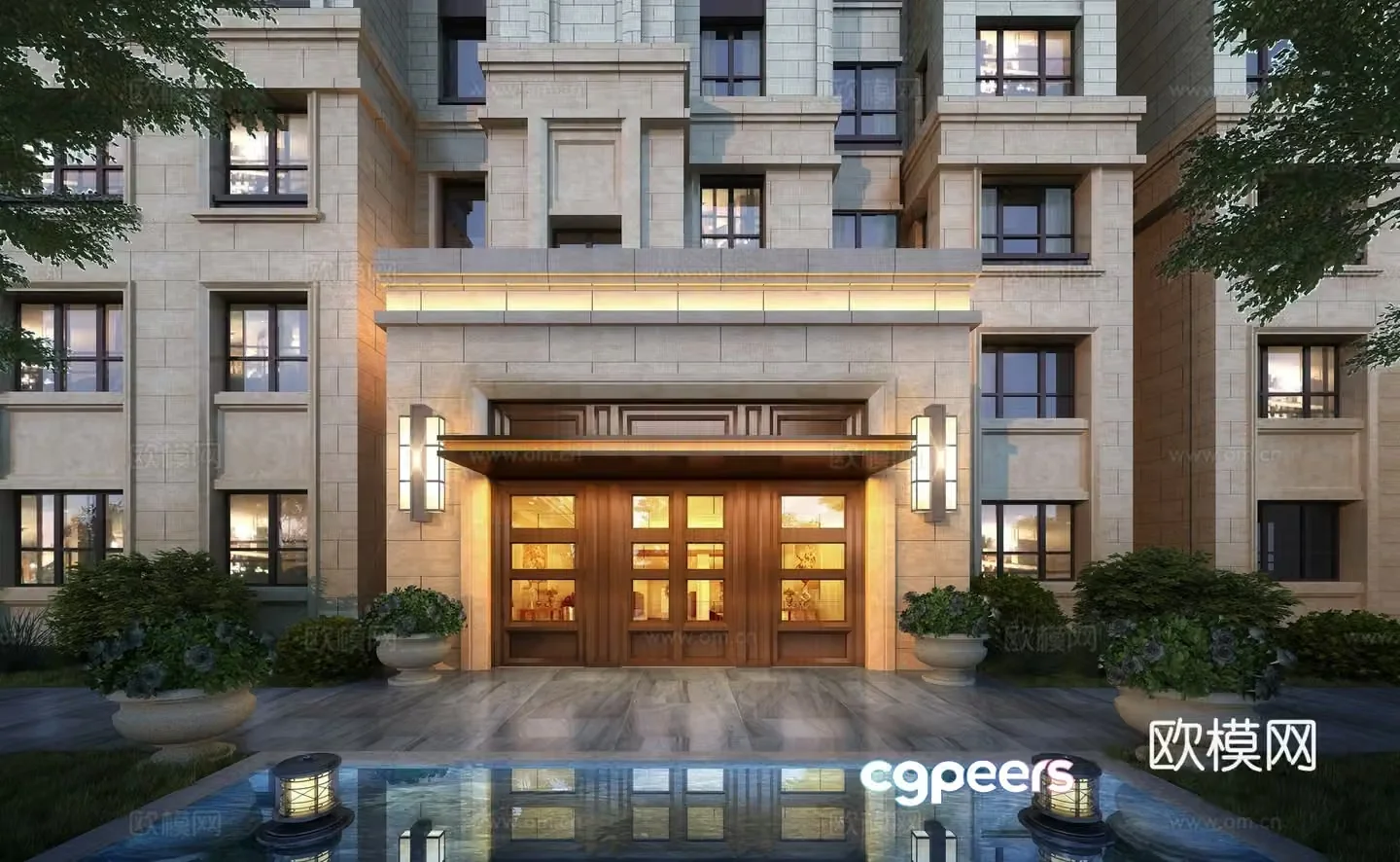 3D model of entrance door of new Chinese-style residential building