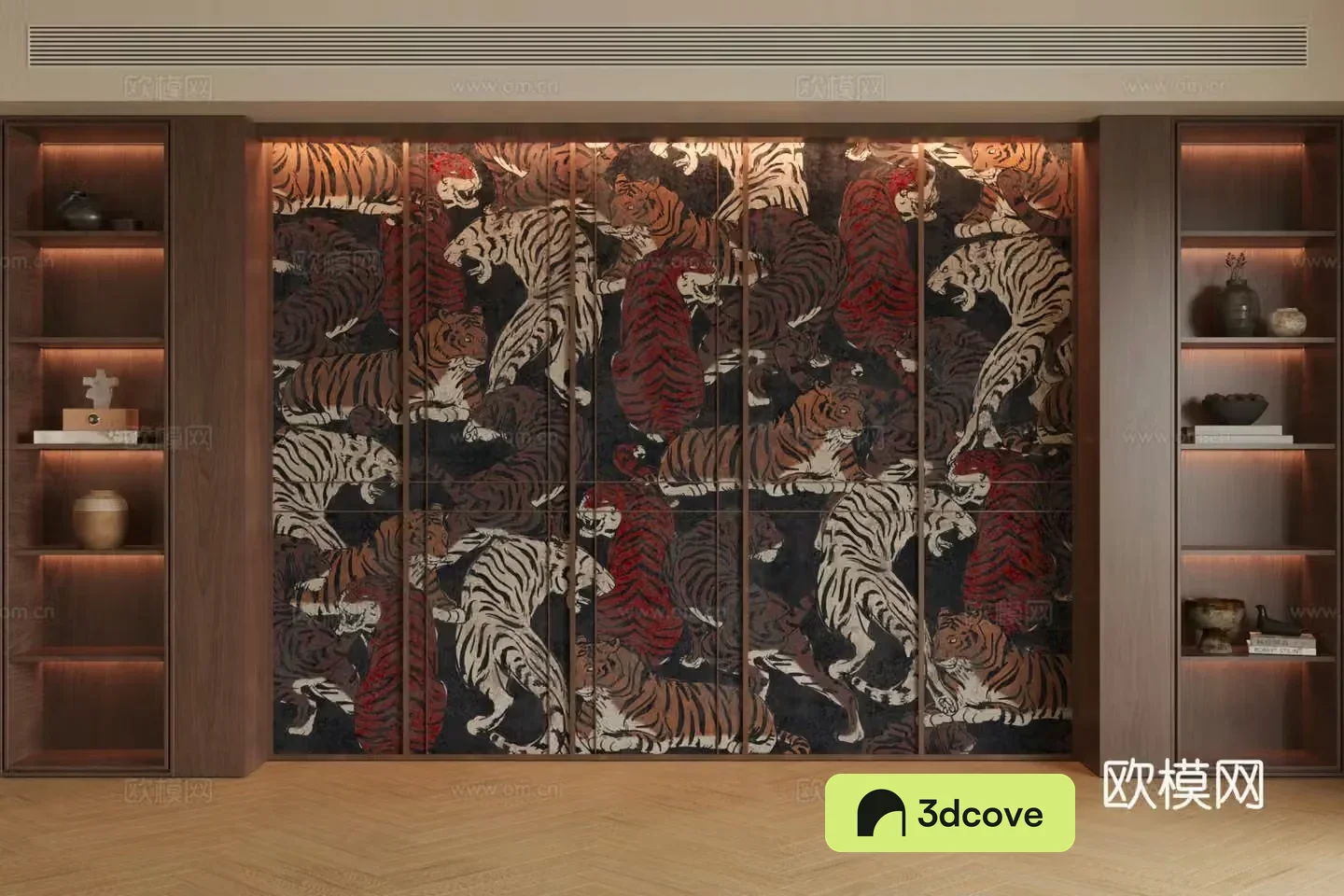 Middle style background wall Tea room background wall New Chinese style Zen background wall Chinese Song style tea room cabinet 3D model
