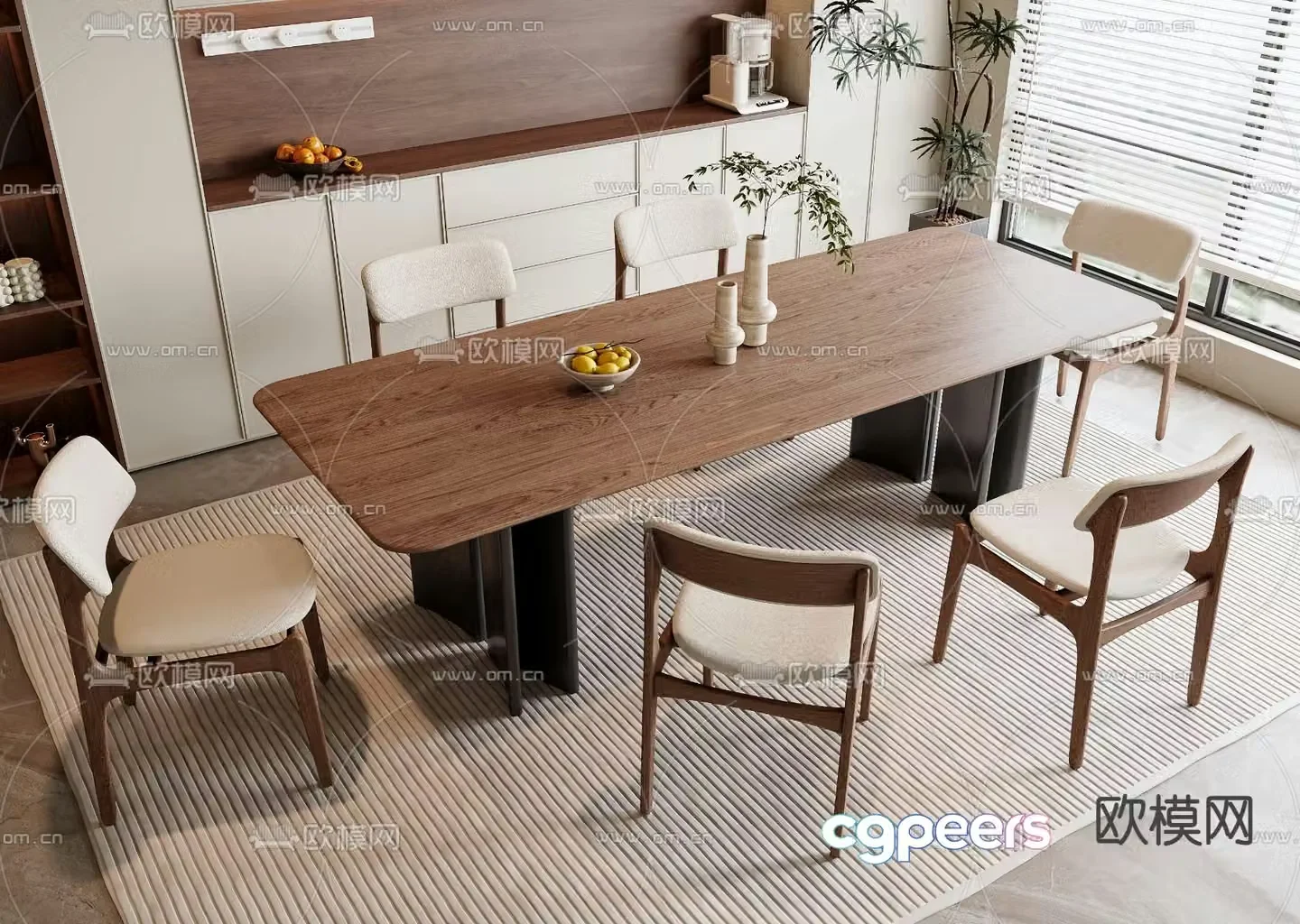 Medieval style dining table and chairs wooden dining table 3d model