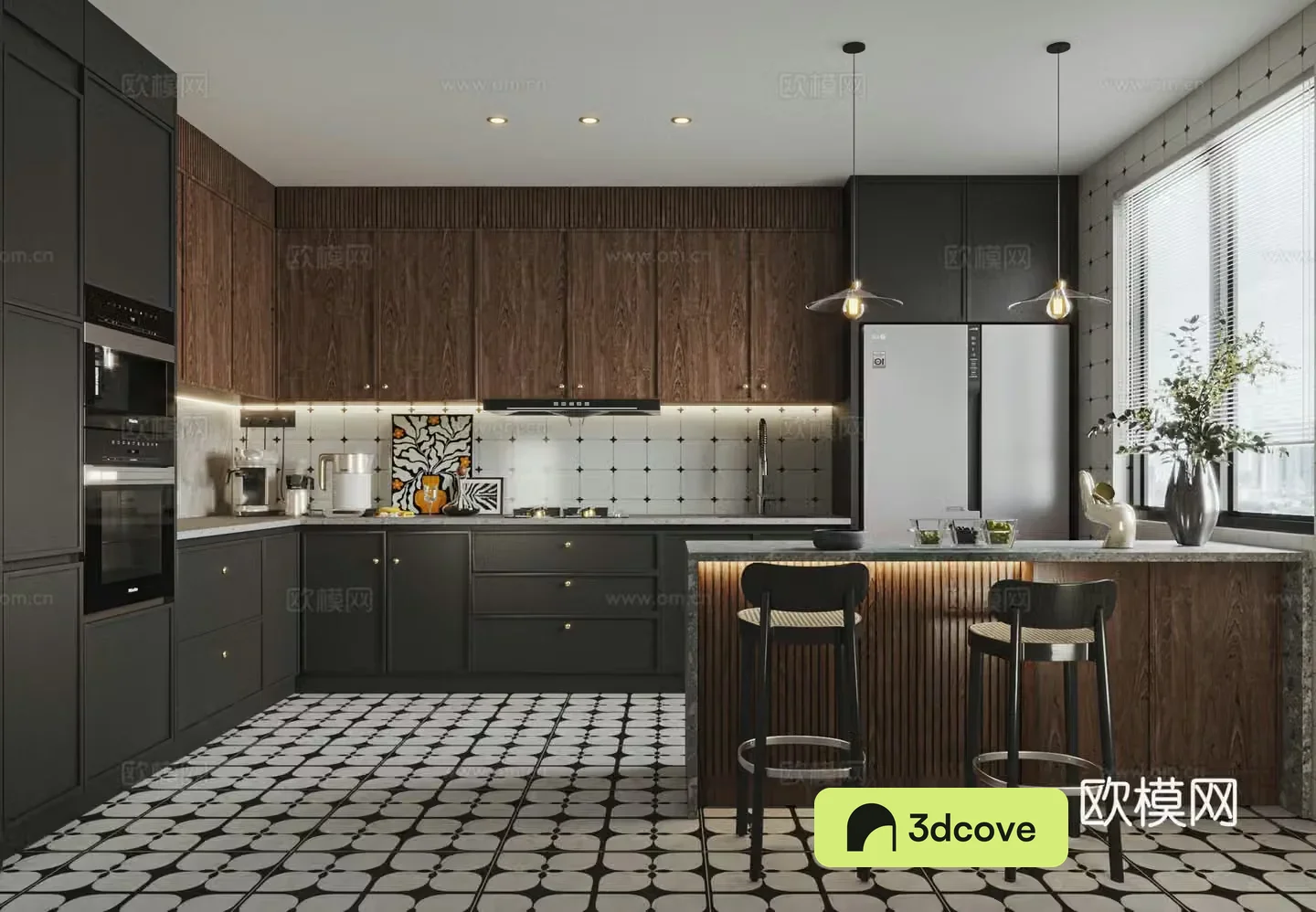 Medium style kitchen retro style kitchen 3d model