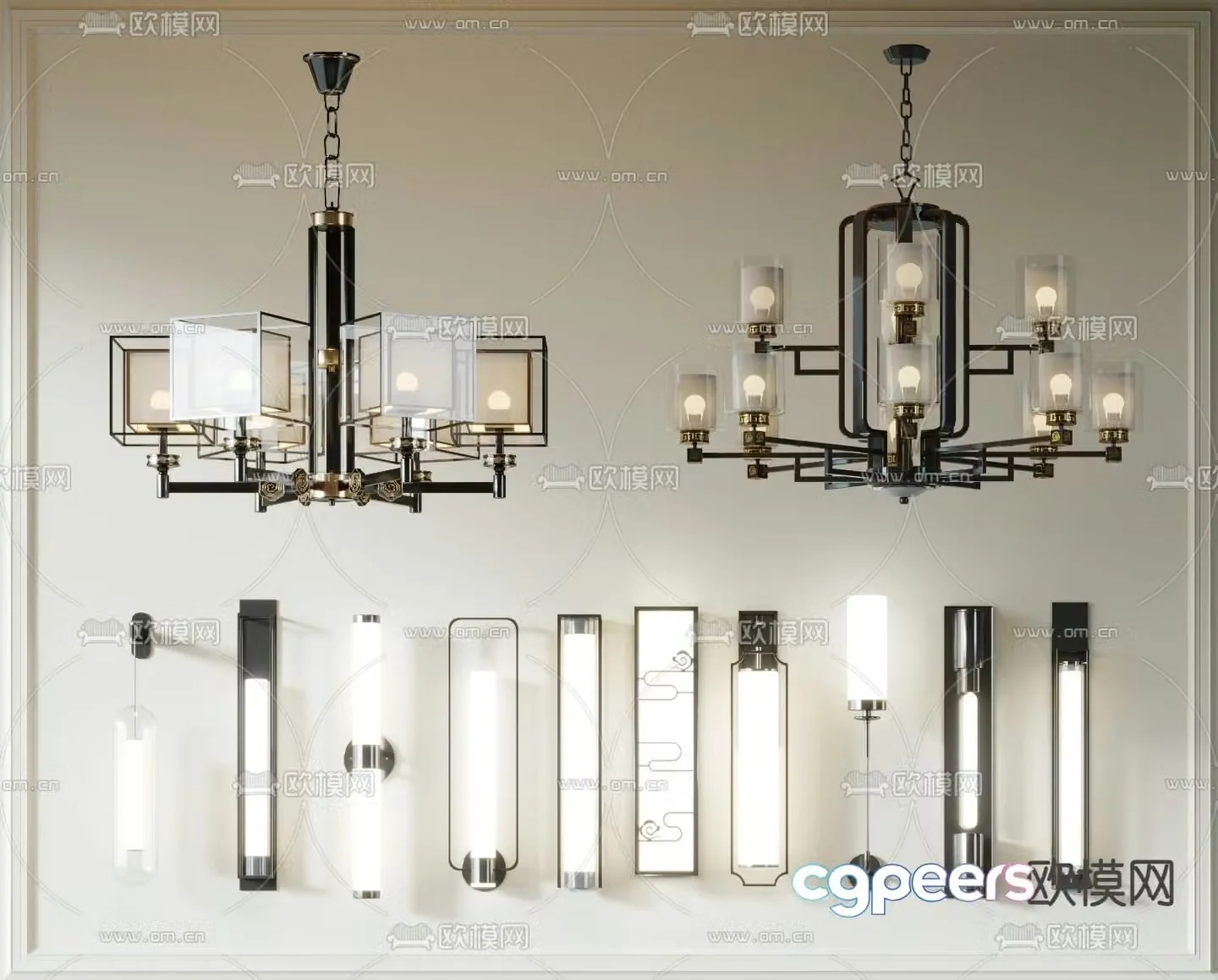New Chinese style chandelier wall lamp 3d model