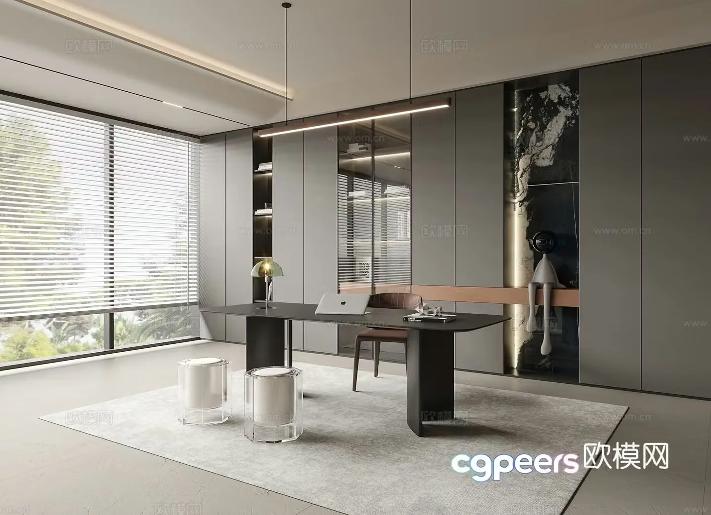 Modern light luxury study room 3D model