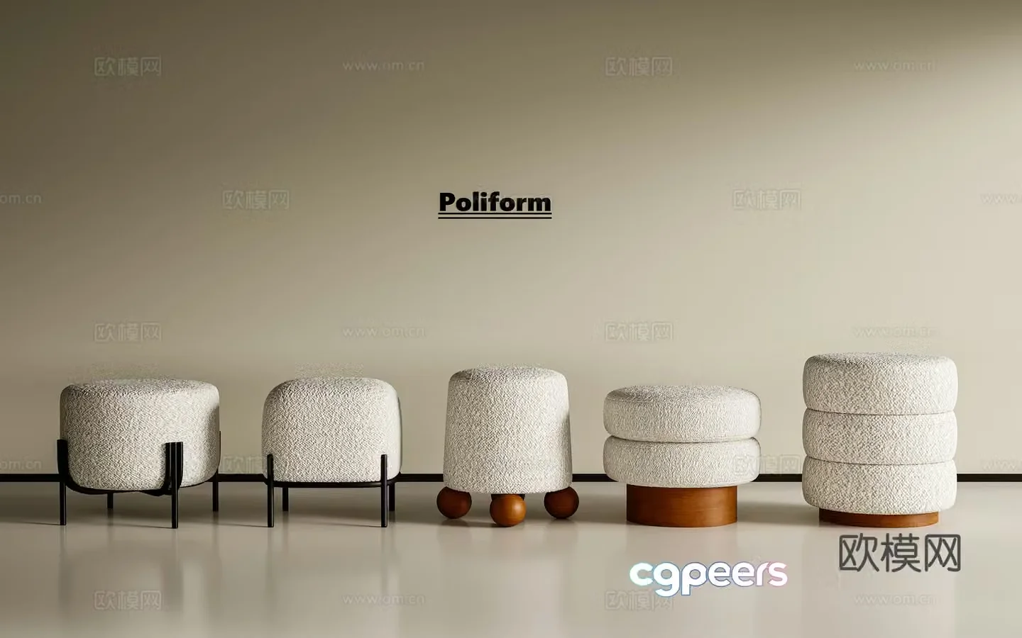 French retro stool medieval stool round stool small stool makeup stool 3d model