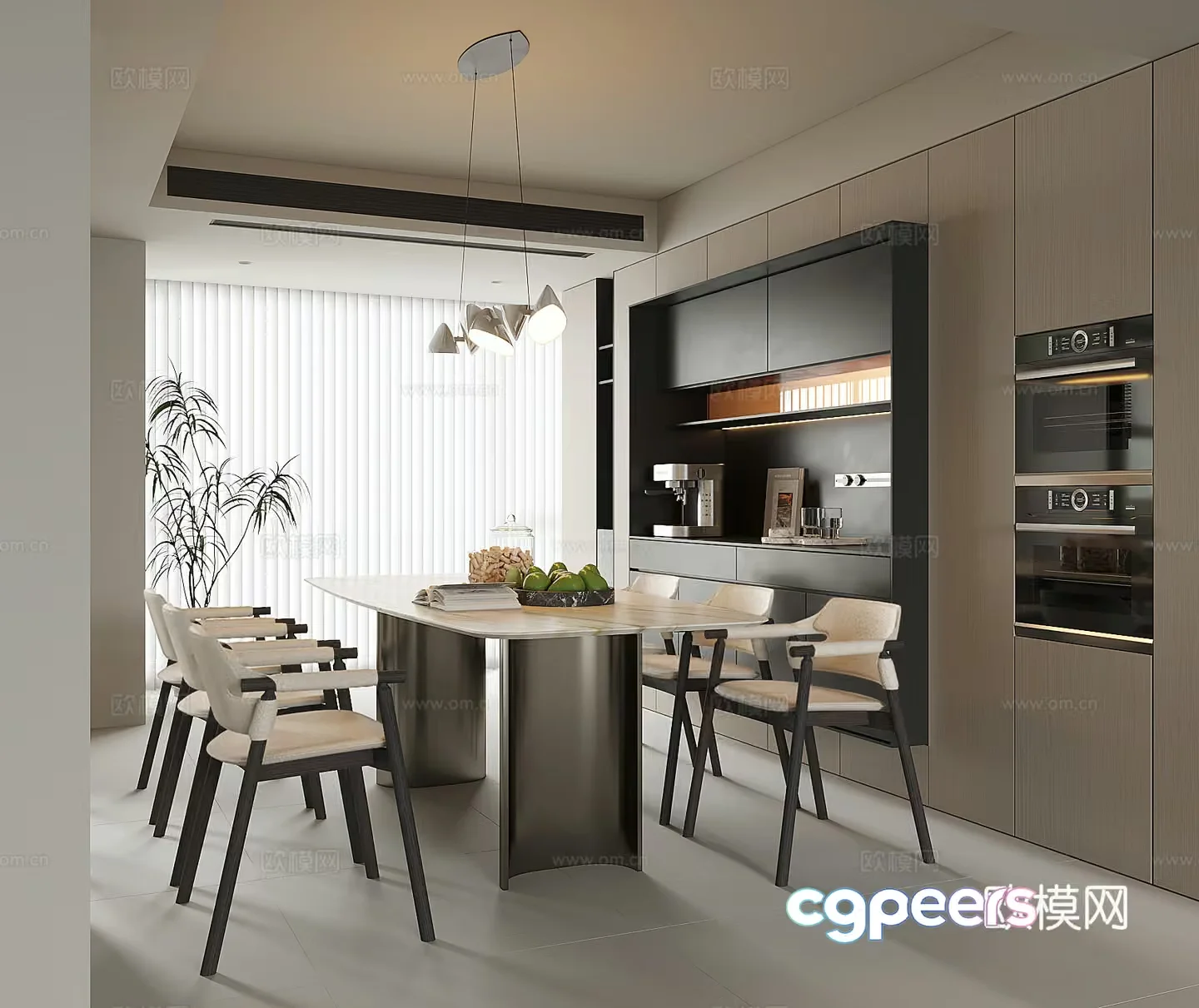 Modern Kitchen With Dining Table 3D Model – 20716 – VRAY Render
