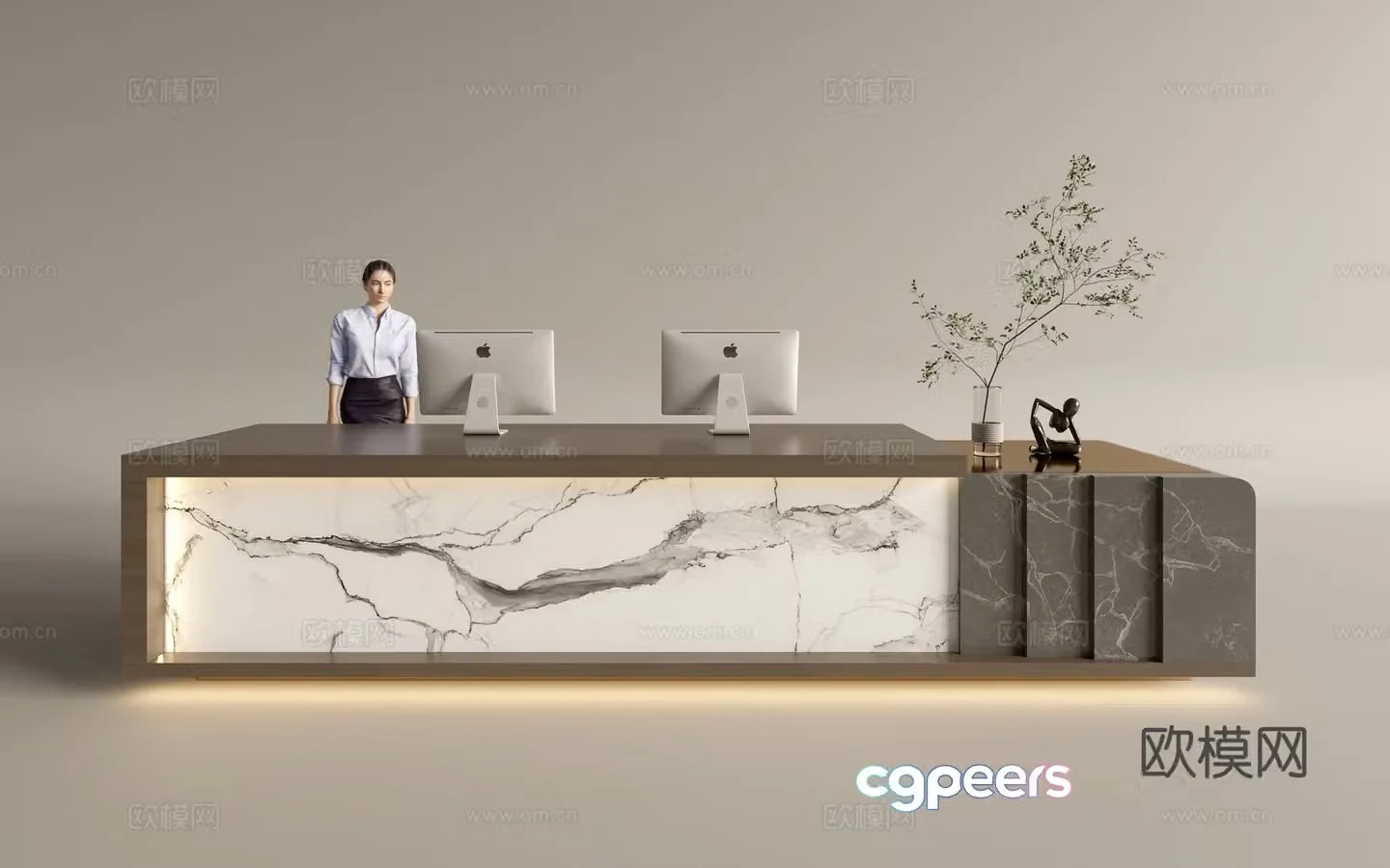 Modern company front desk reception area bar reception desk service desk 3d model