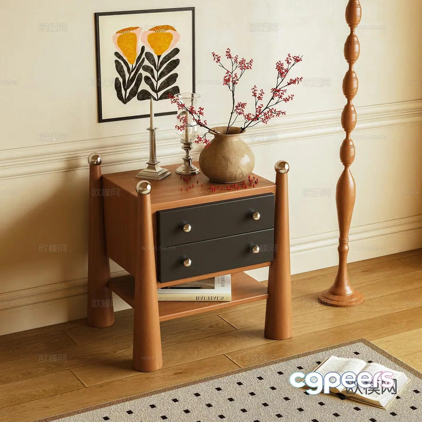 Medium style bedside table 3D model