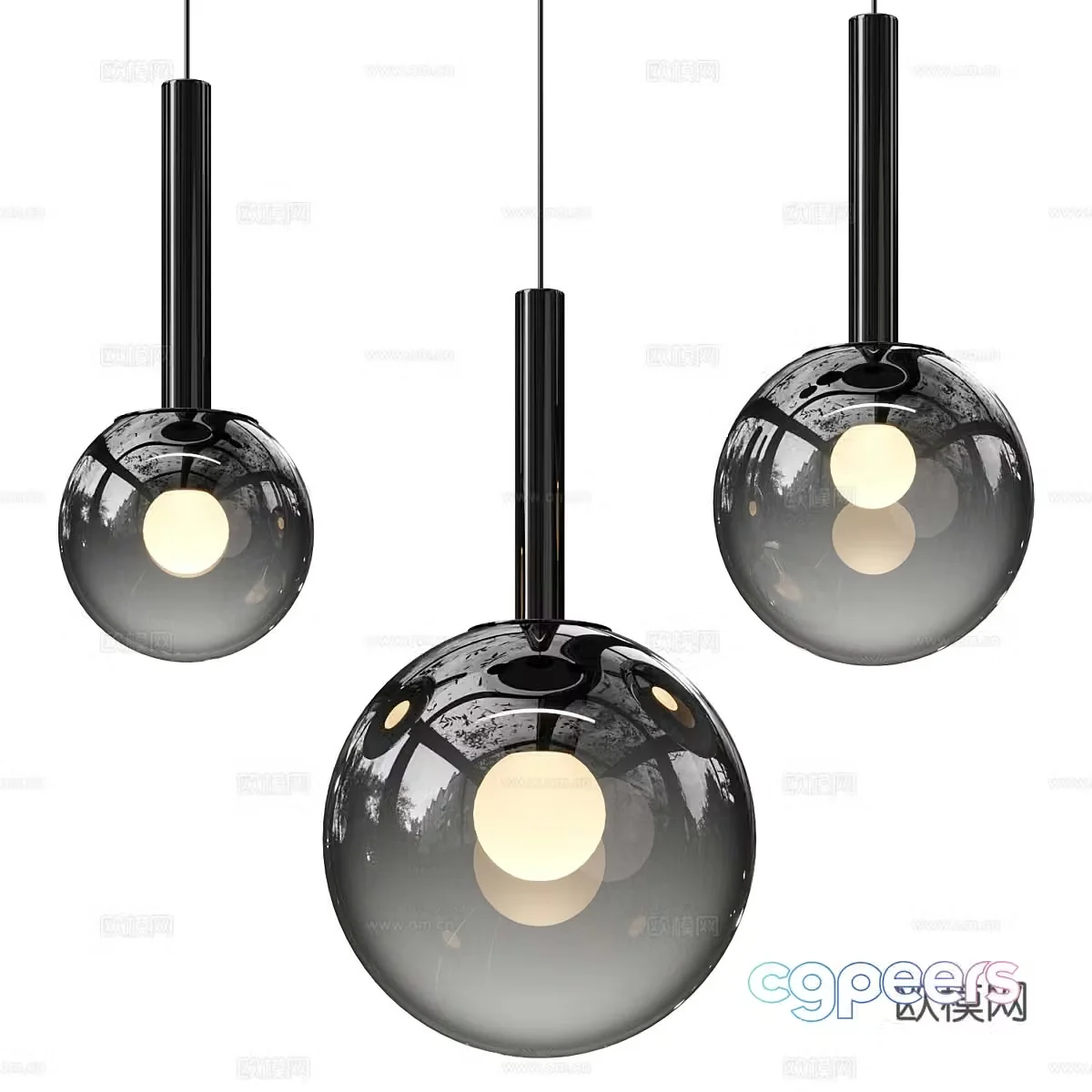 Modern minimalist spherical glass decorative chandelier 3d model