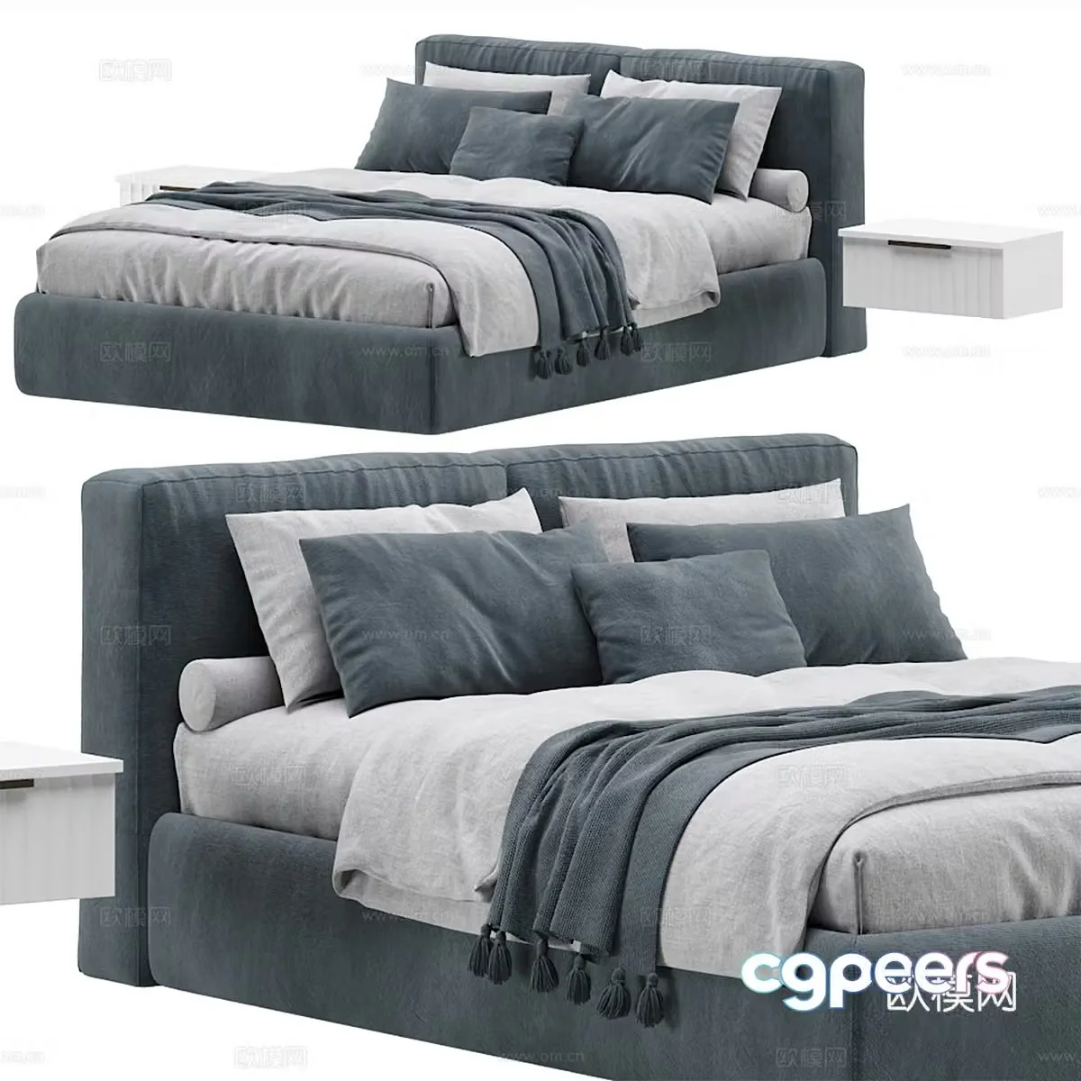 Modern Italian fabric double bed 3D model