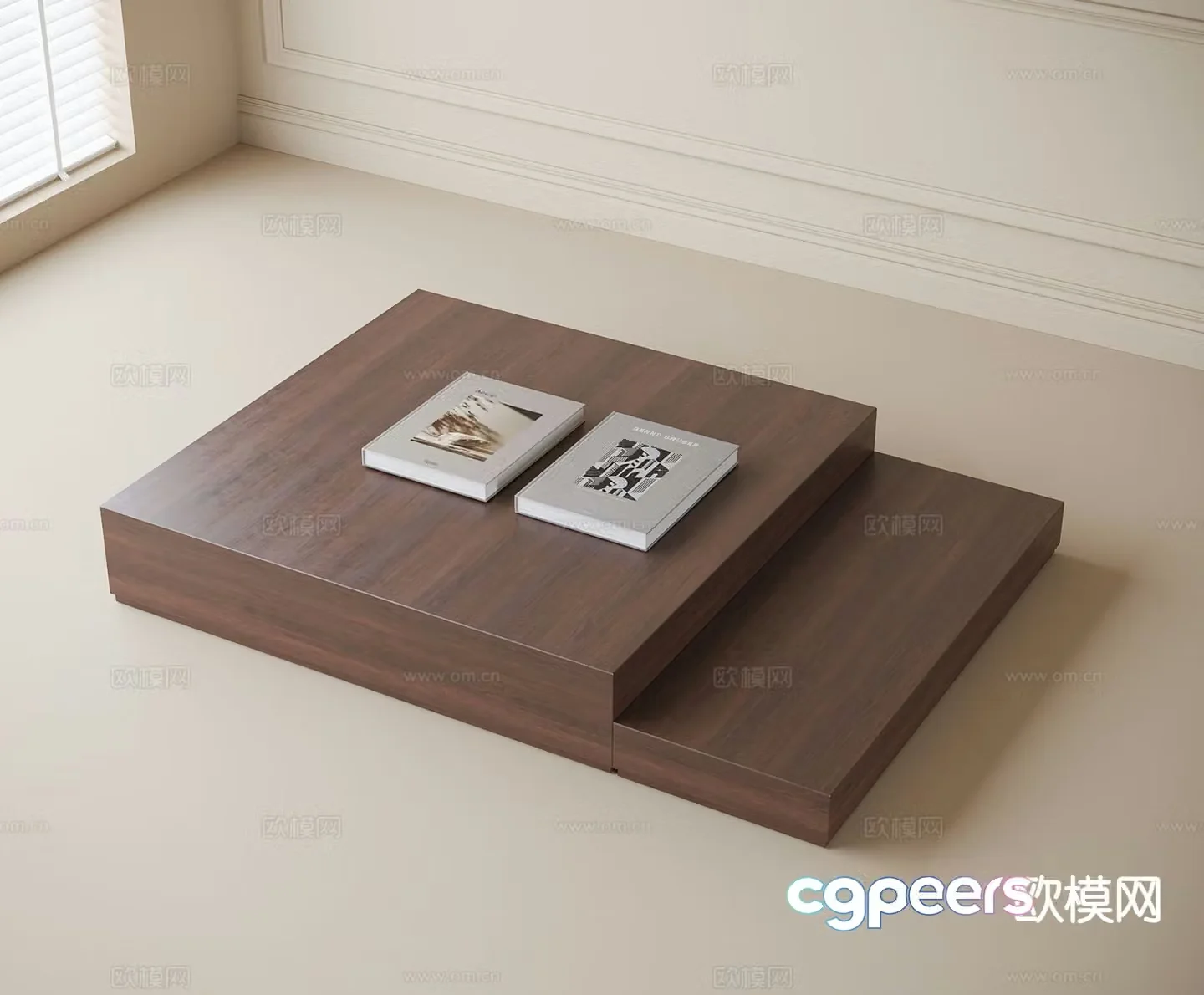 Modern solid wood coffee table square coffee table 3d model