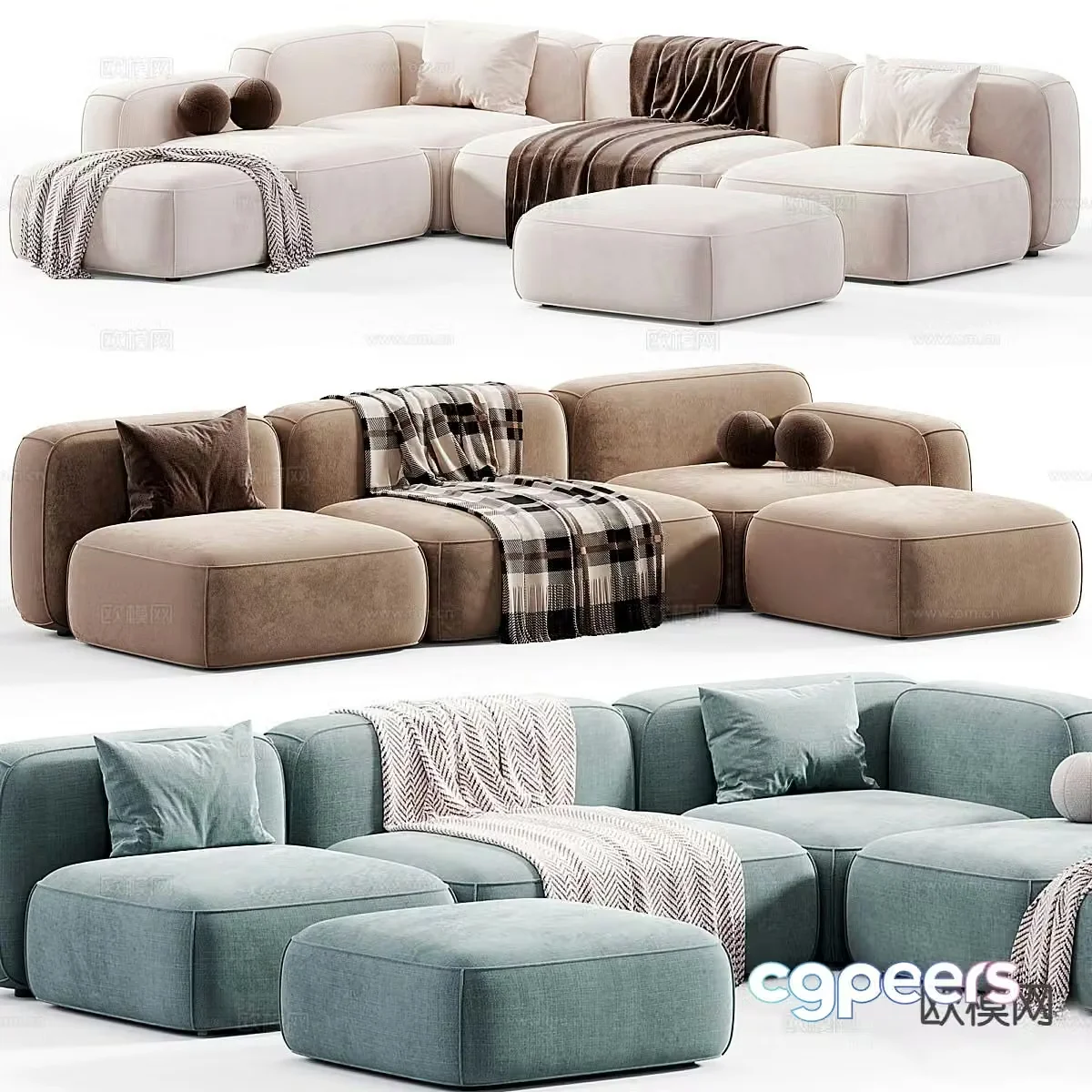 Cream style sofa multi-person sofa 3d model