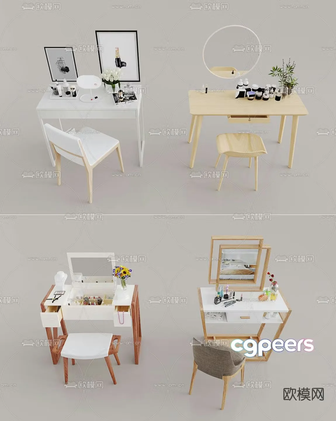 Nordic dressing table storage style makeup table 3D model