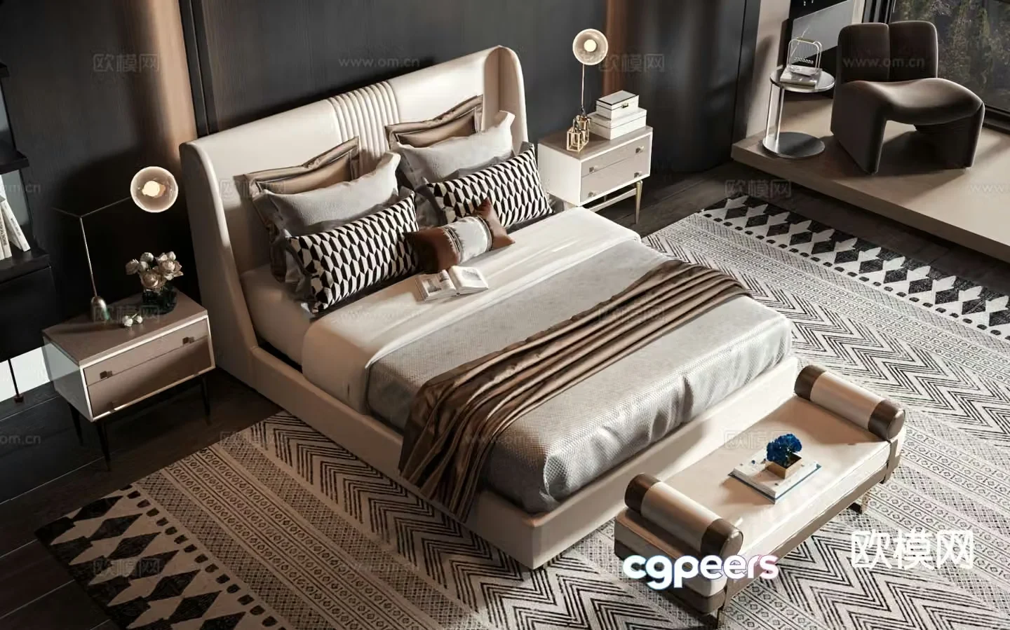 American double bed 3d model
