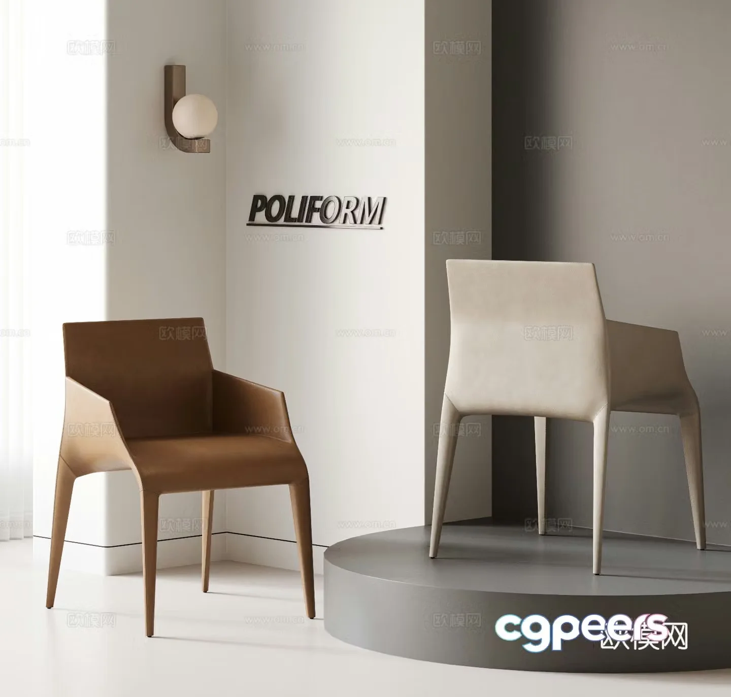 poliform modern Italian dining chair leather chair leisure chair single chair armrest 3d model