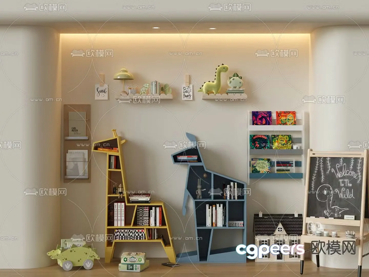 Children’s bookcase cartoon bookshelf 3d model