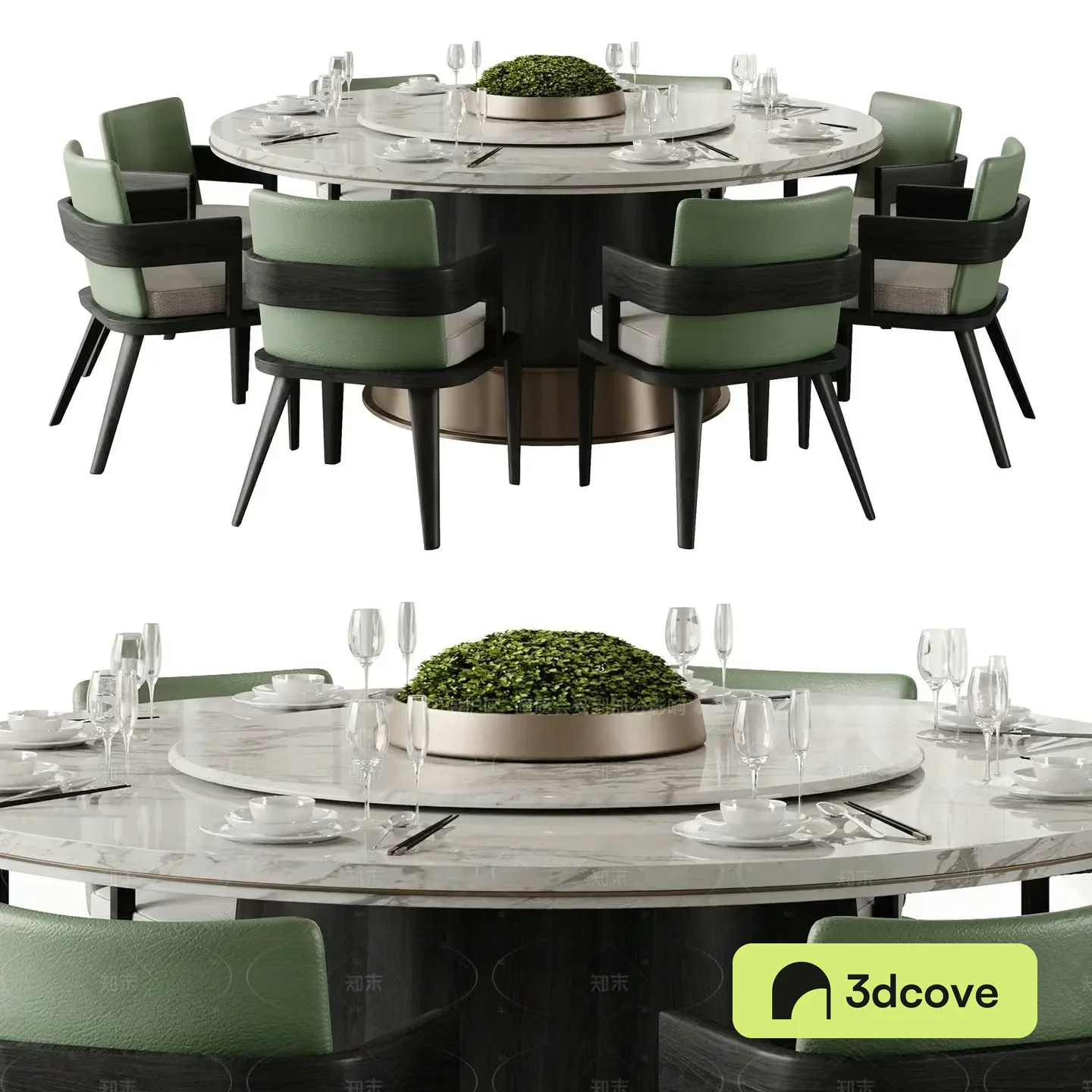 A Round Table With A Green Chair