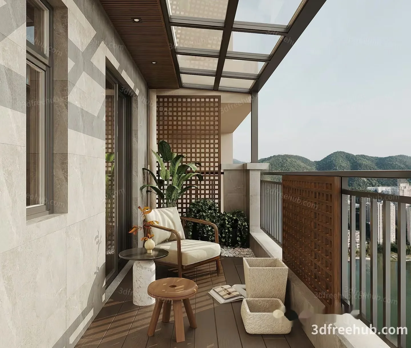 Cozy Balcony Space 3D Model – 22968 – VRAY Render