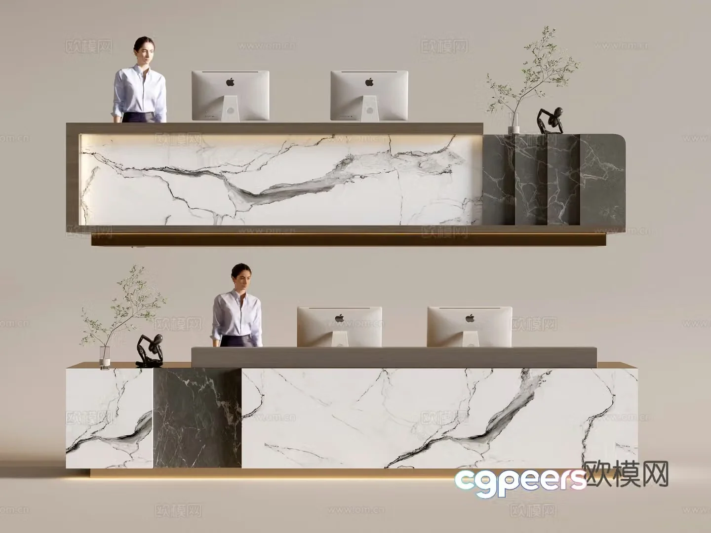 Modern company front desk reception area bar reception desk service desk combination 3D model