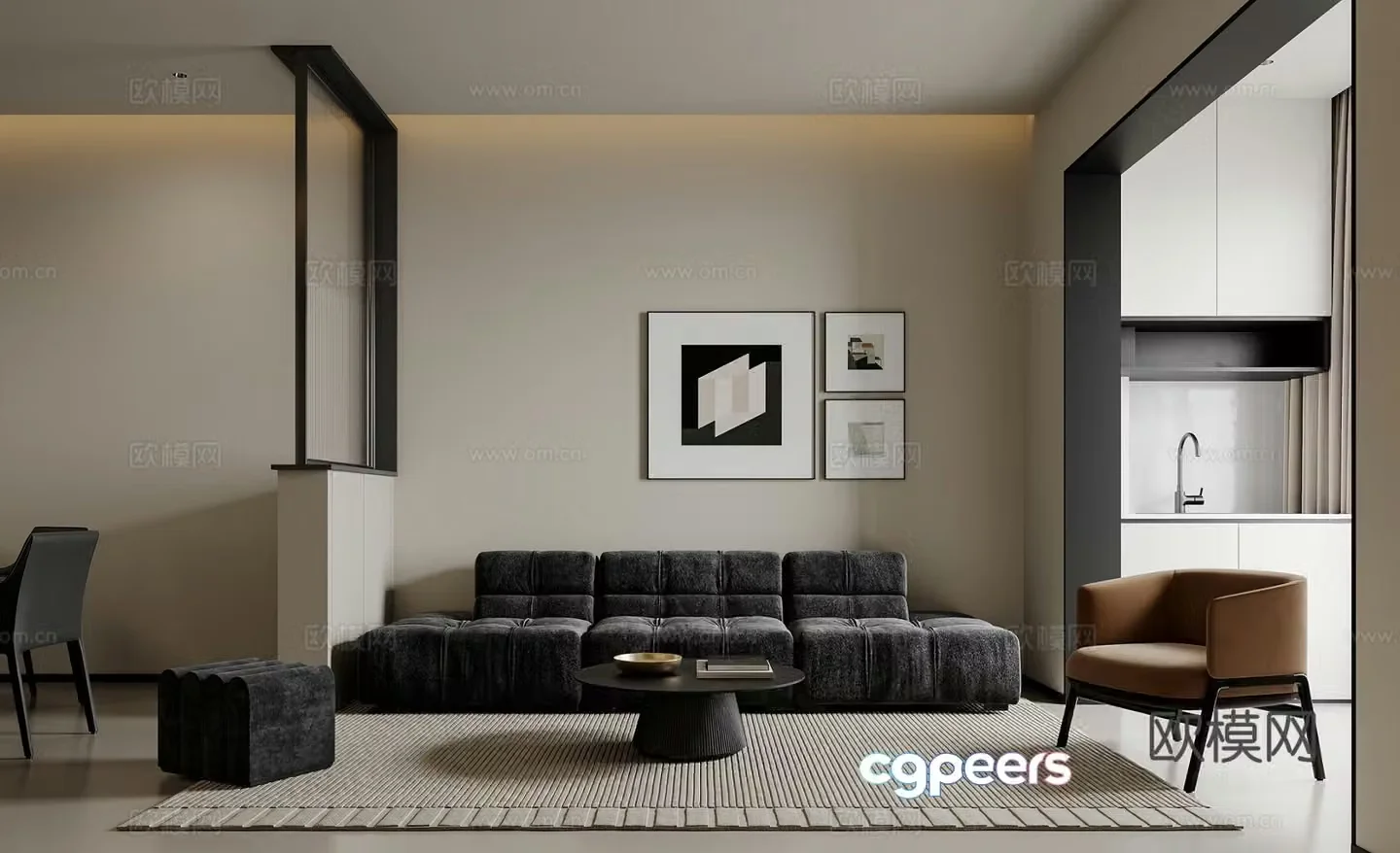 Modern minimalist living room 3d model
