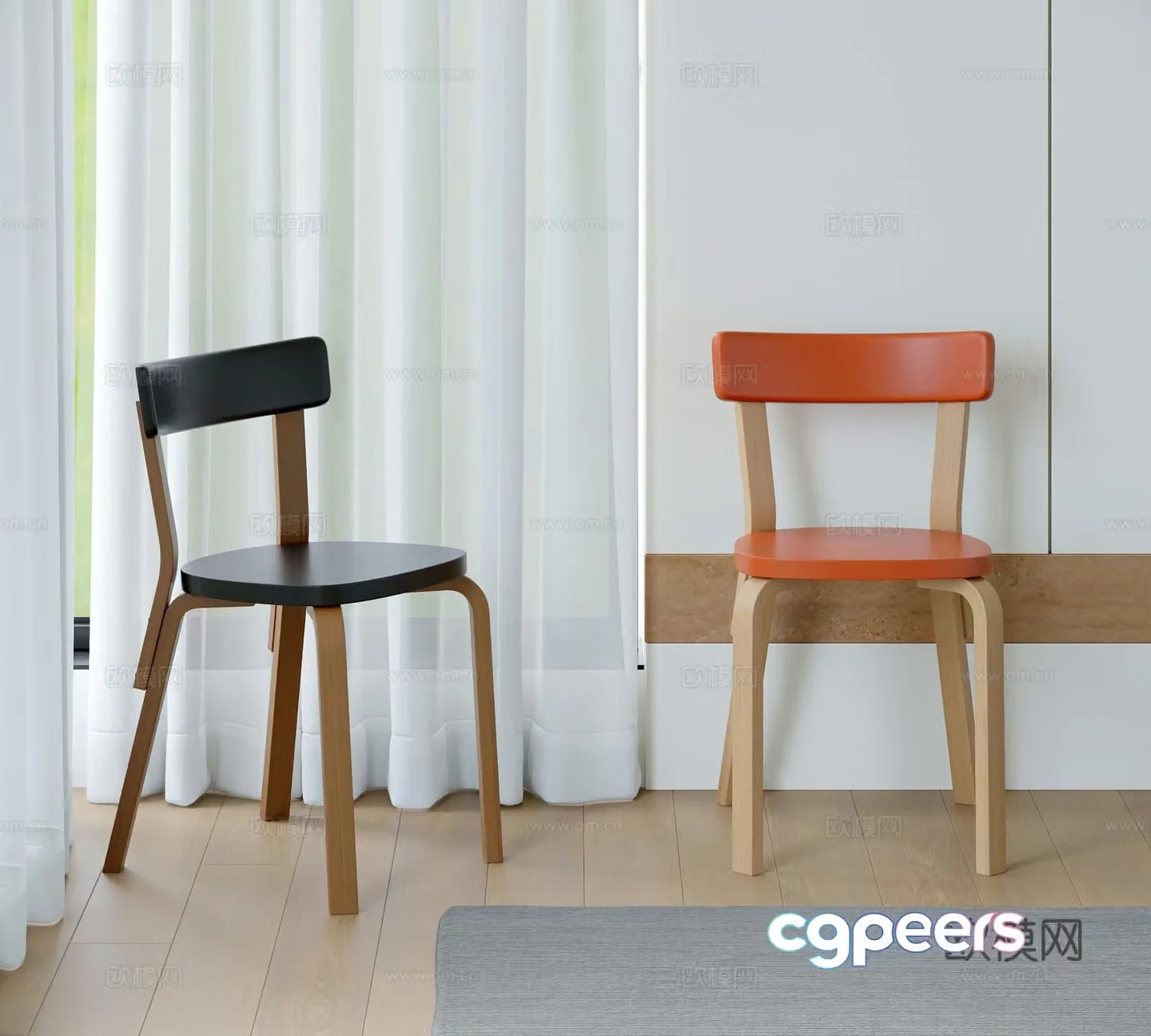 Modern wooden chair chair dining chair 3d model