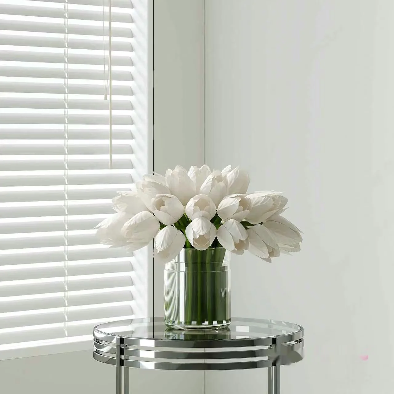 A Vase Of White Tulips On A Glass Table 3D Model – 4378 – VRAY Render