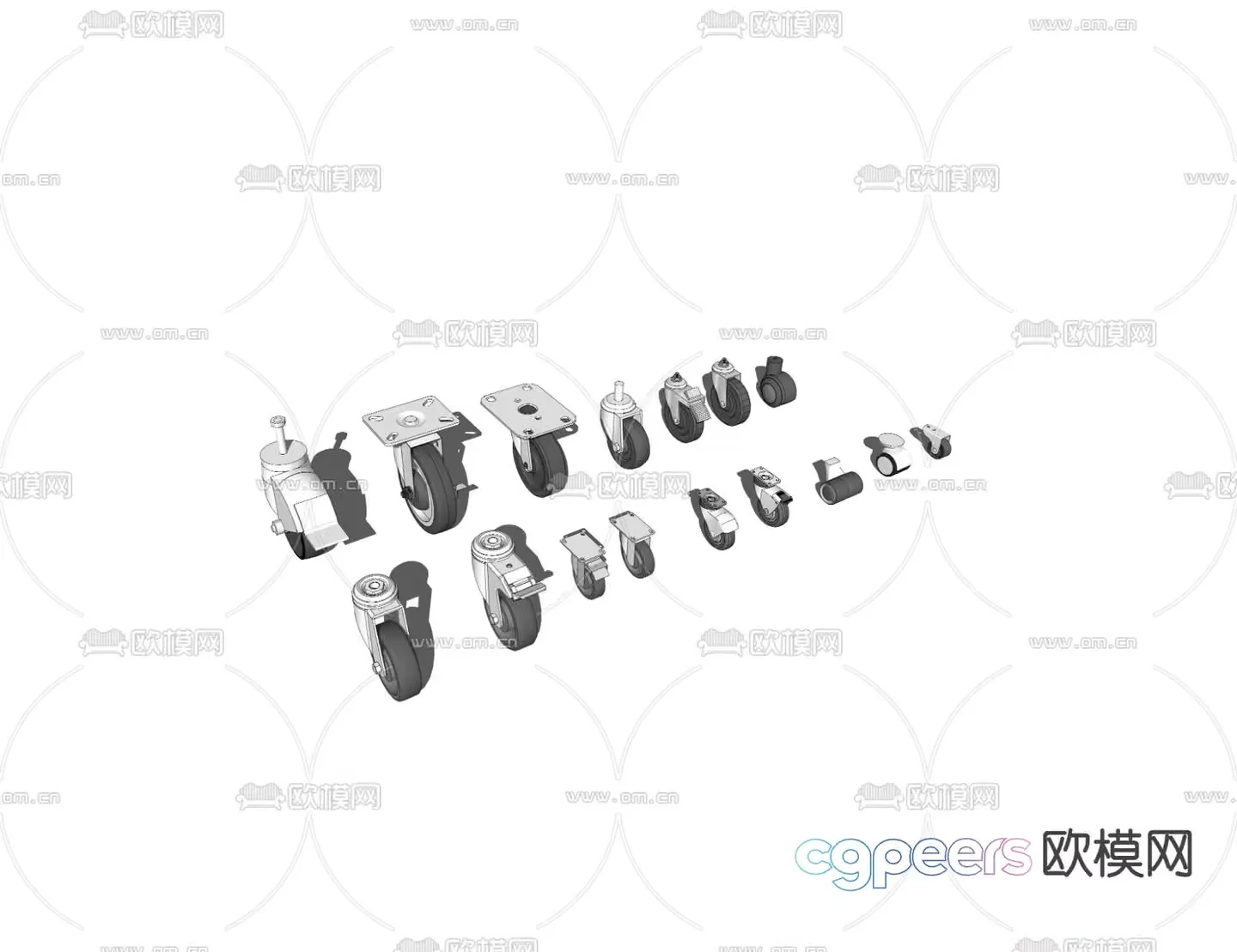 The Main Subject Is A Collection Of Casters 3D Model – 345 – VRAY Render