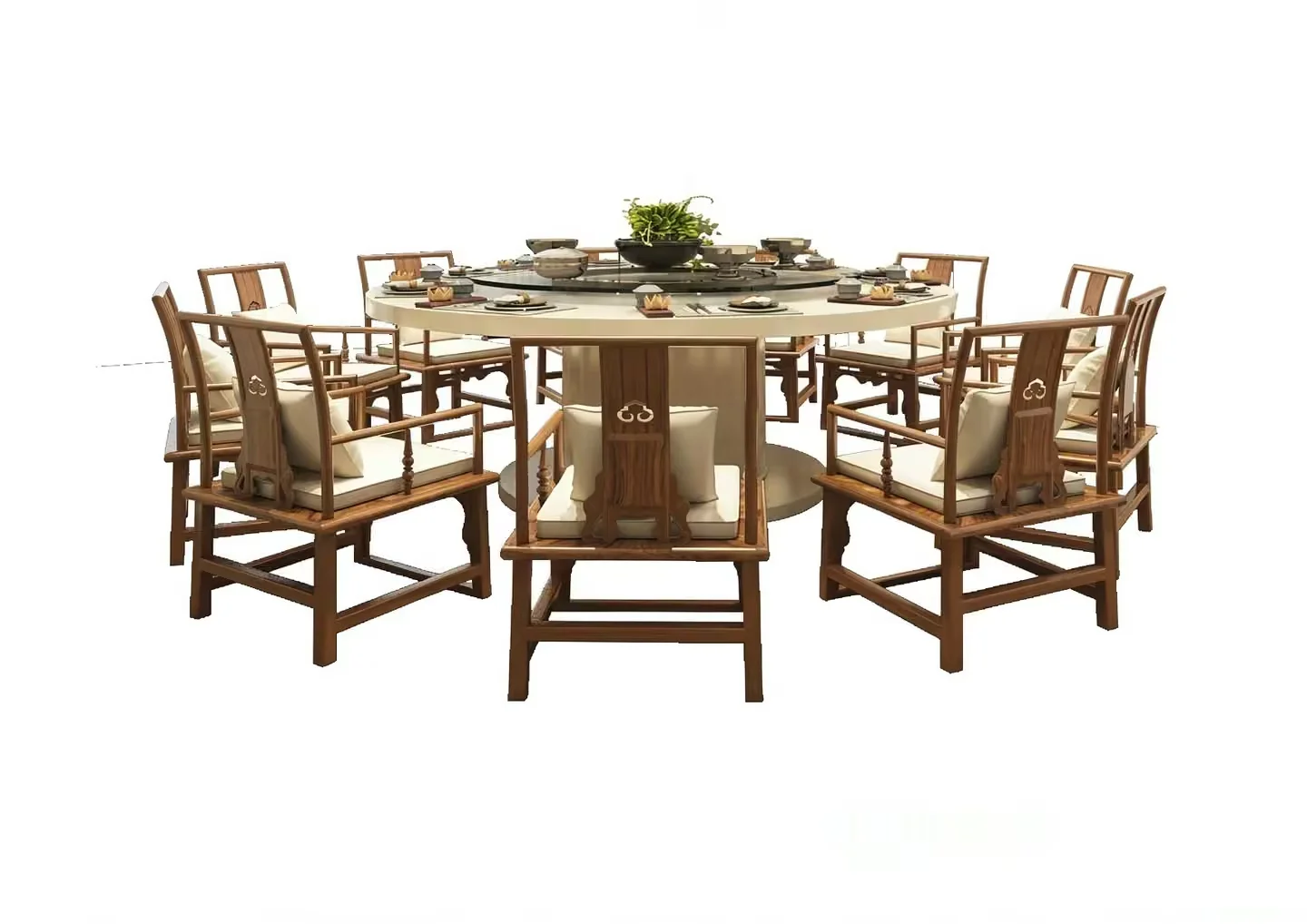 A Round Dining Table With Eight Chairs 3D Model – 14508 – VRAY Render